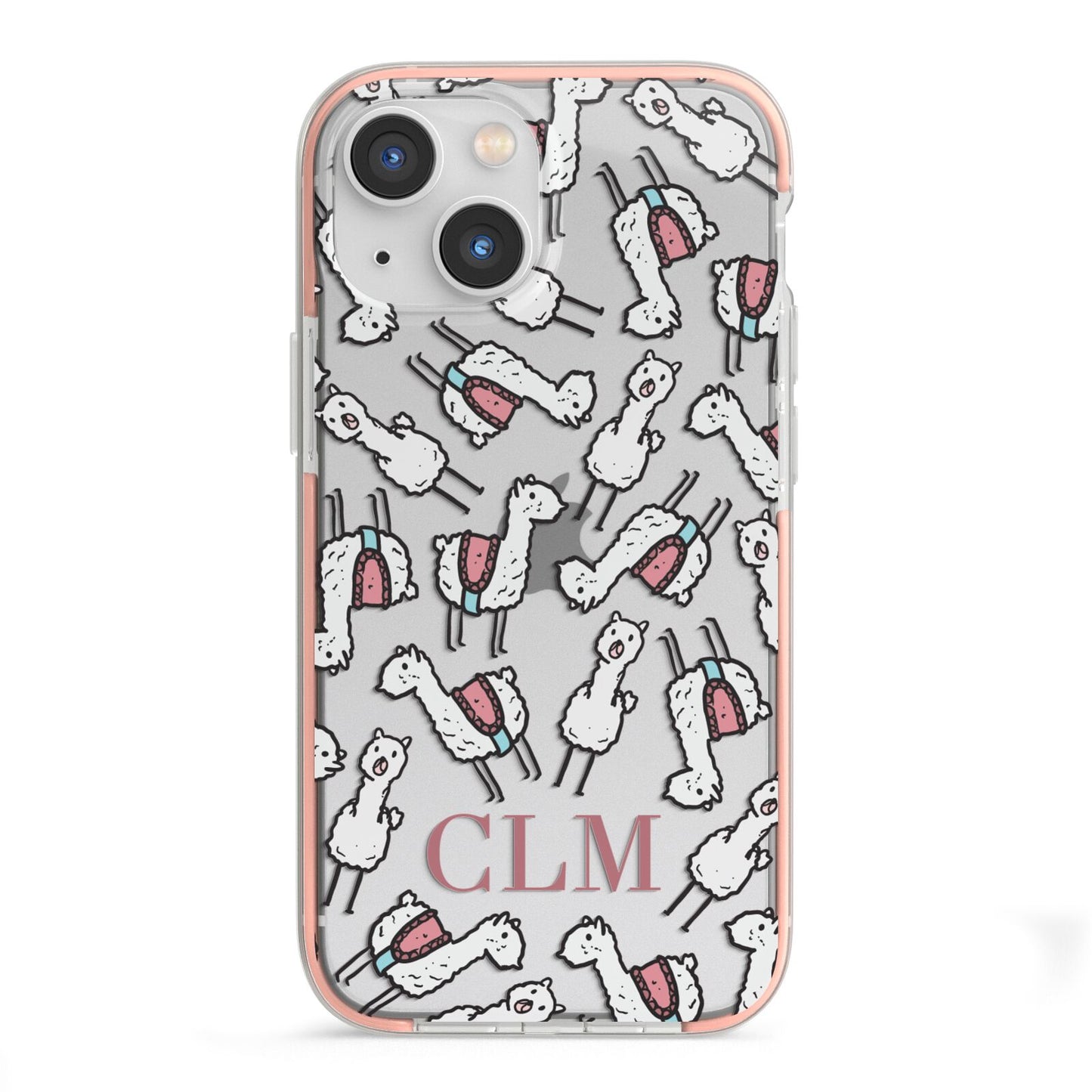 Personalised Llama Initials Monogram iPhone 13 Mini TPU Impact Case with Pink Edges