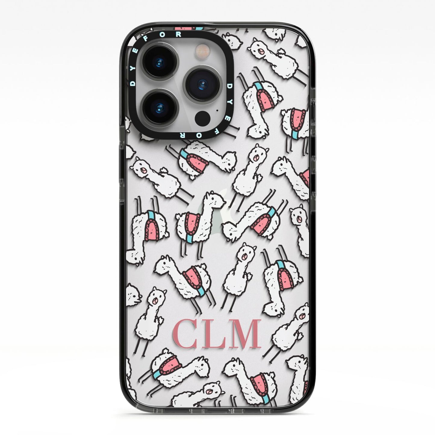Personalised Llama Initials Monogram iPhone 13 Pro Black Impact Case on Silver phone