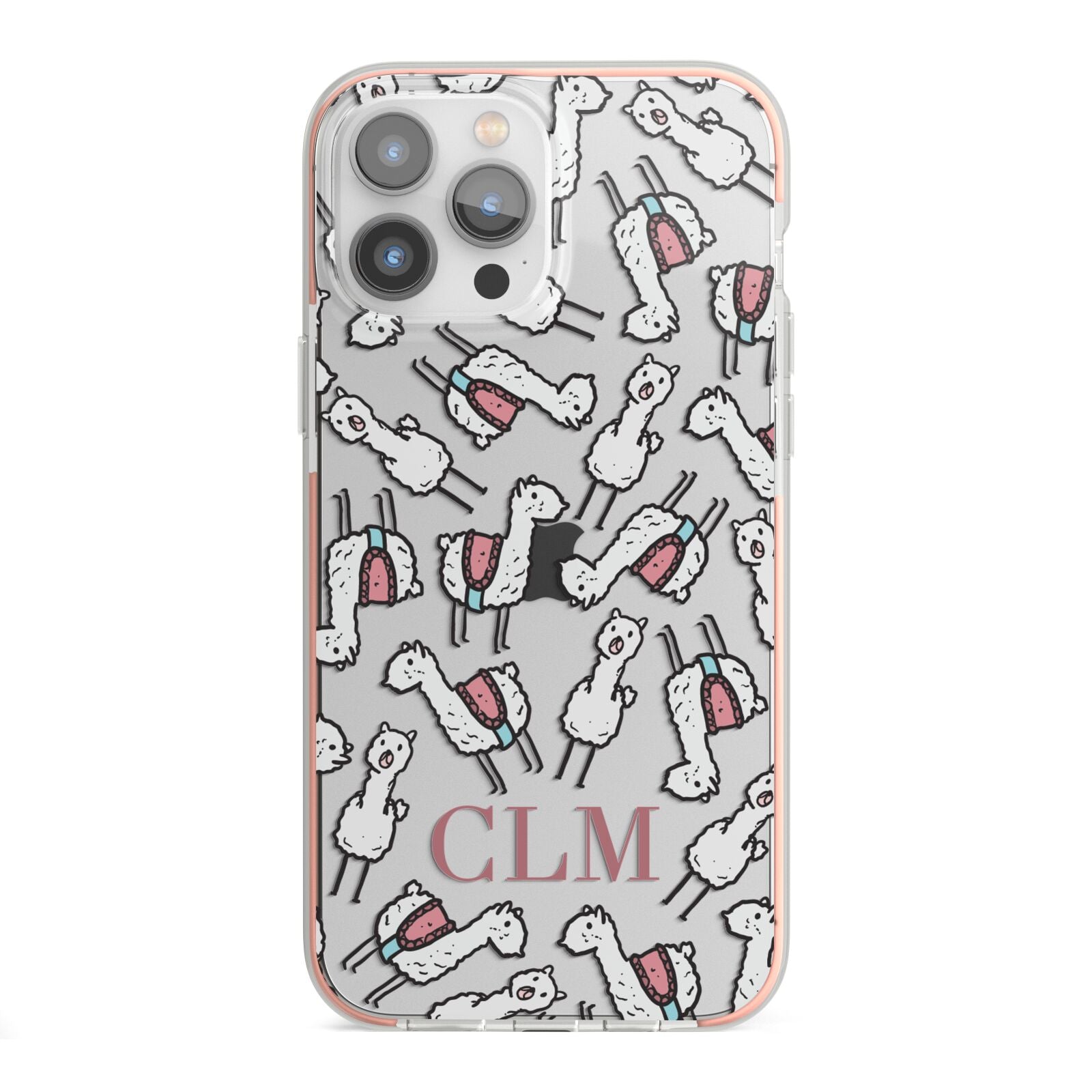 Personalised Llama Initials Monogram iPhone 13 Pro Max TPU Impact Case with Pink Edges