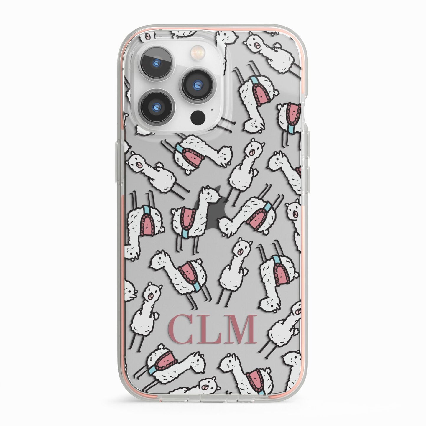 Personalised Llama Initials Monogram iPhone 13 Pro TPU Impact Case with Pink Edges