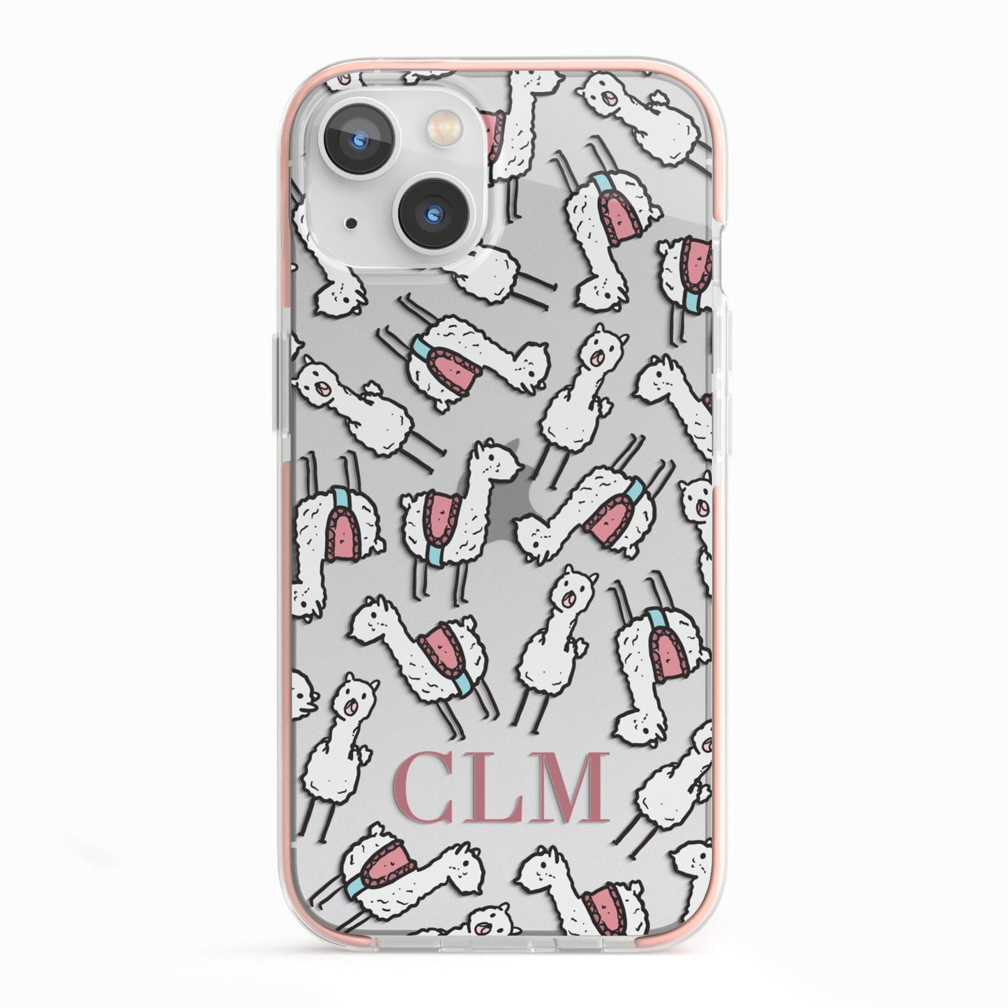 Personalised Llama Initials Monogram iPhone 13 TPU Impact Case with Pink Edges