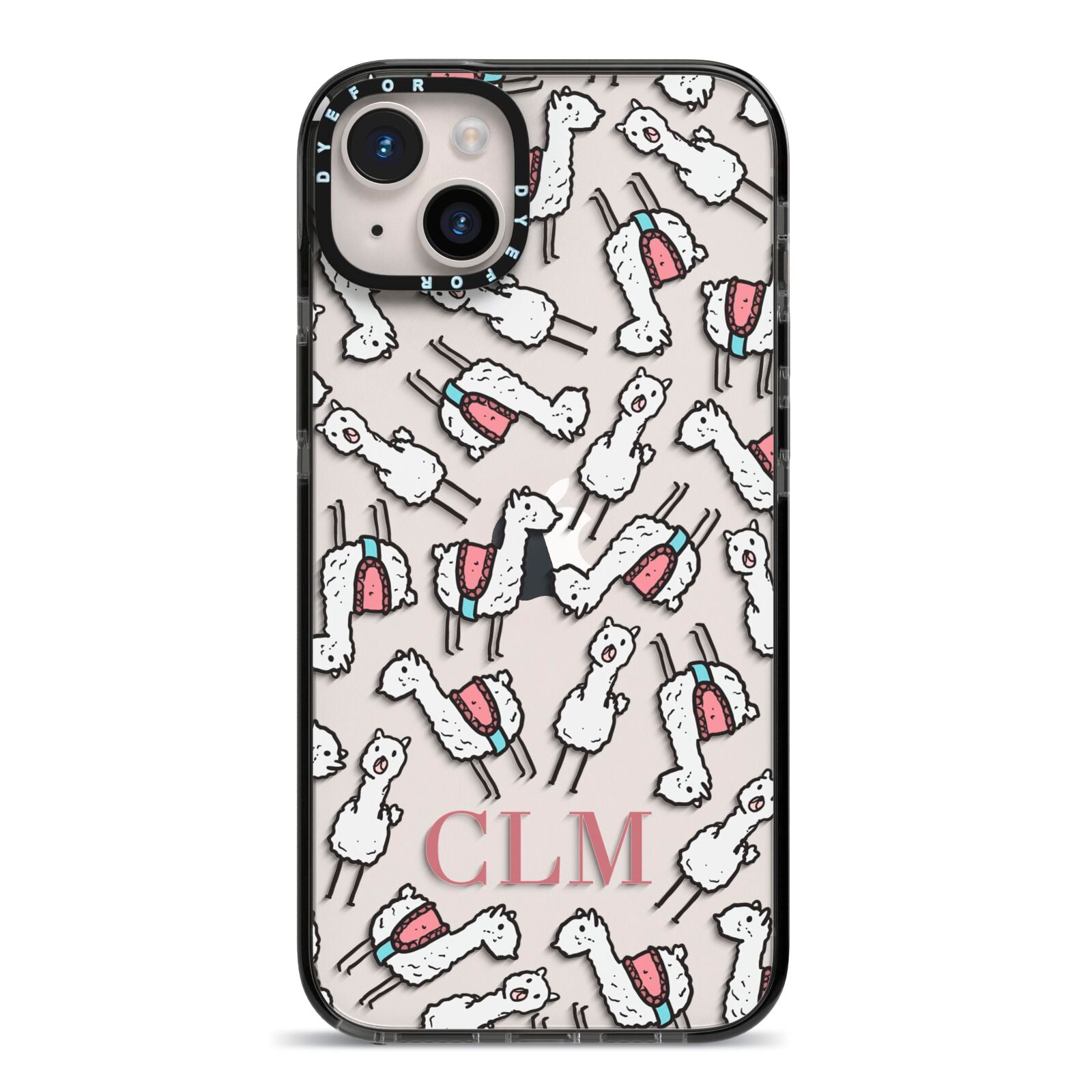 Personalised Llama Initials Monogram iPhone 14 Plus Black Impact Case on Silver phone