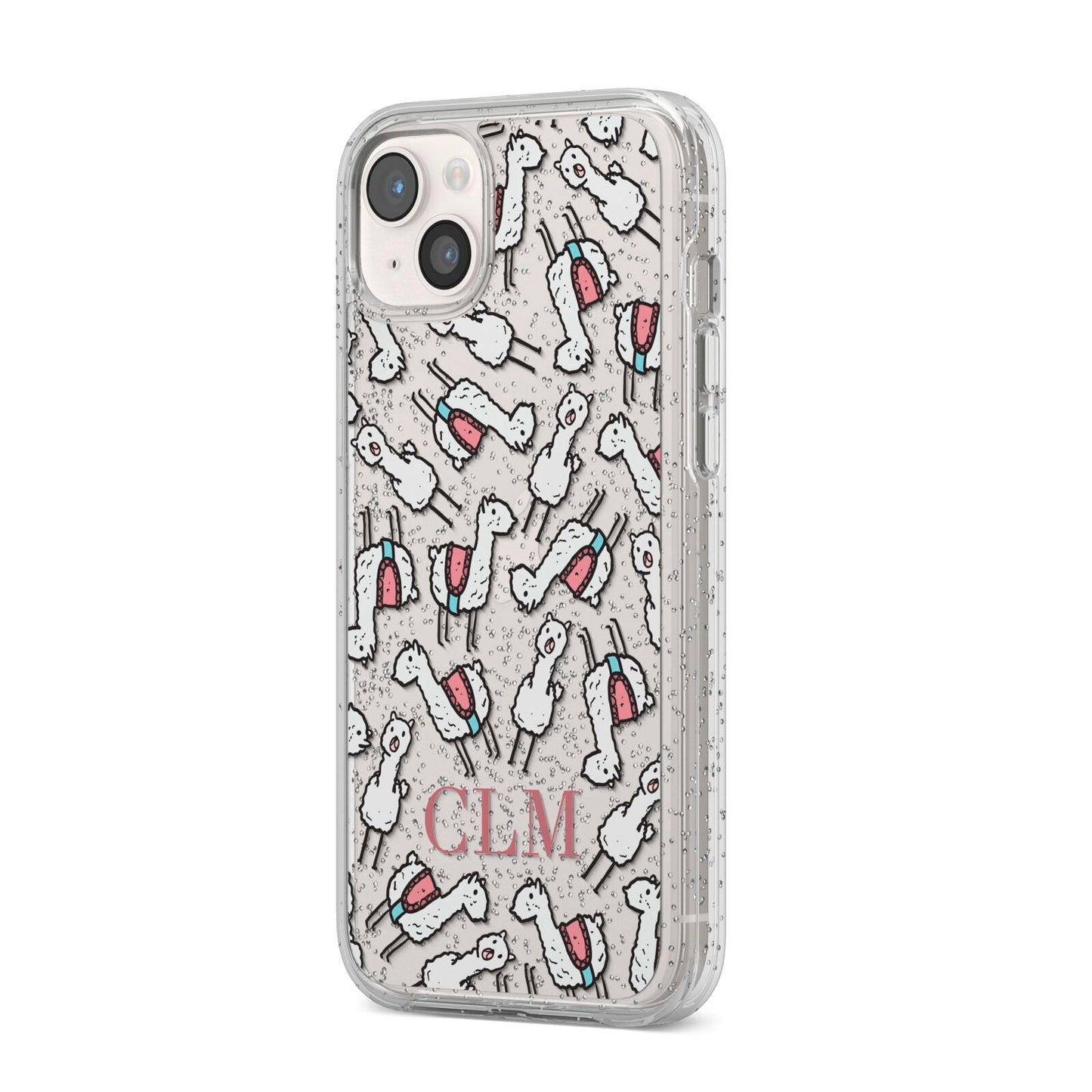 Personalised Llama Initials Monogram iPhone 14 Plus Glitter Tough Case Starlight Angled Image
