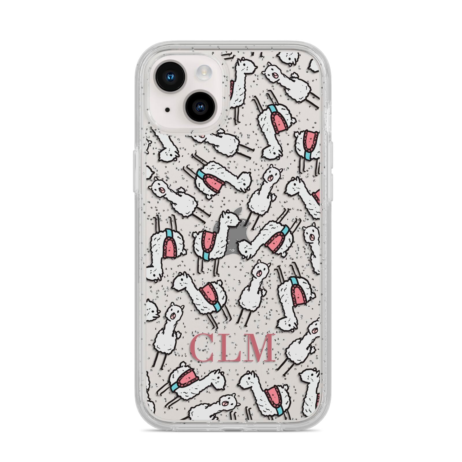 Personalised Llama Initials Monogram iPhone 14 Plus Glitter Tough Case Starlight