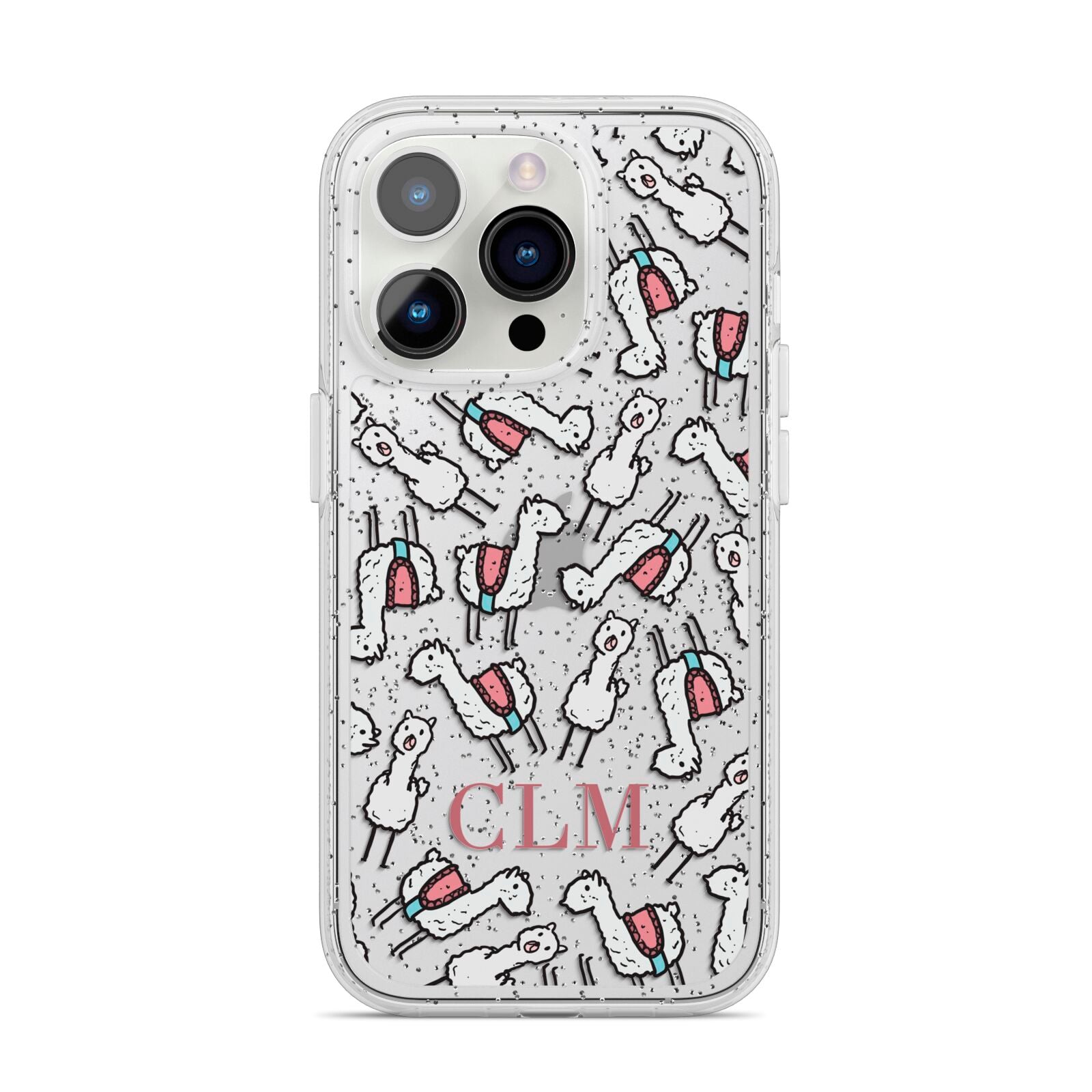 Personalised Llama Initials Monogram iPhone 14 Pro Glitter Tough Case Silver