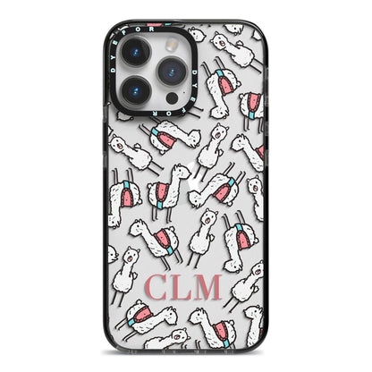 Personalised Llama Initials Monogram iPhone 14 Pro Max Black Impact Case on Silver phone