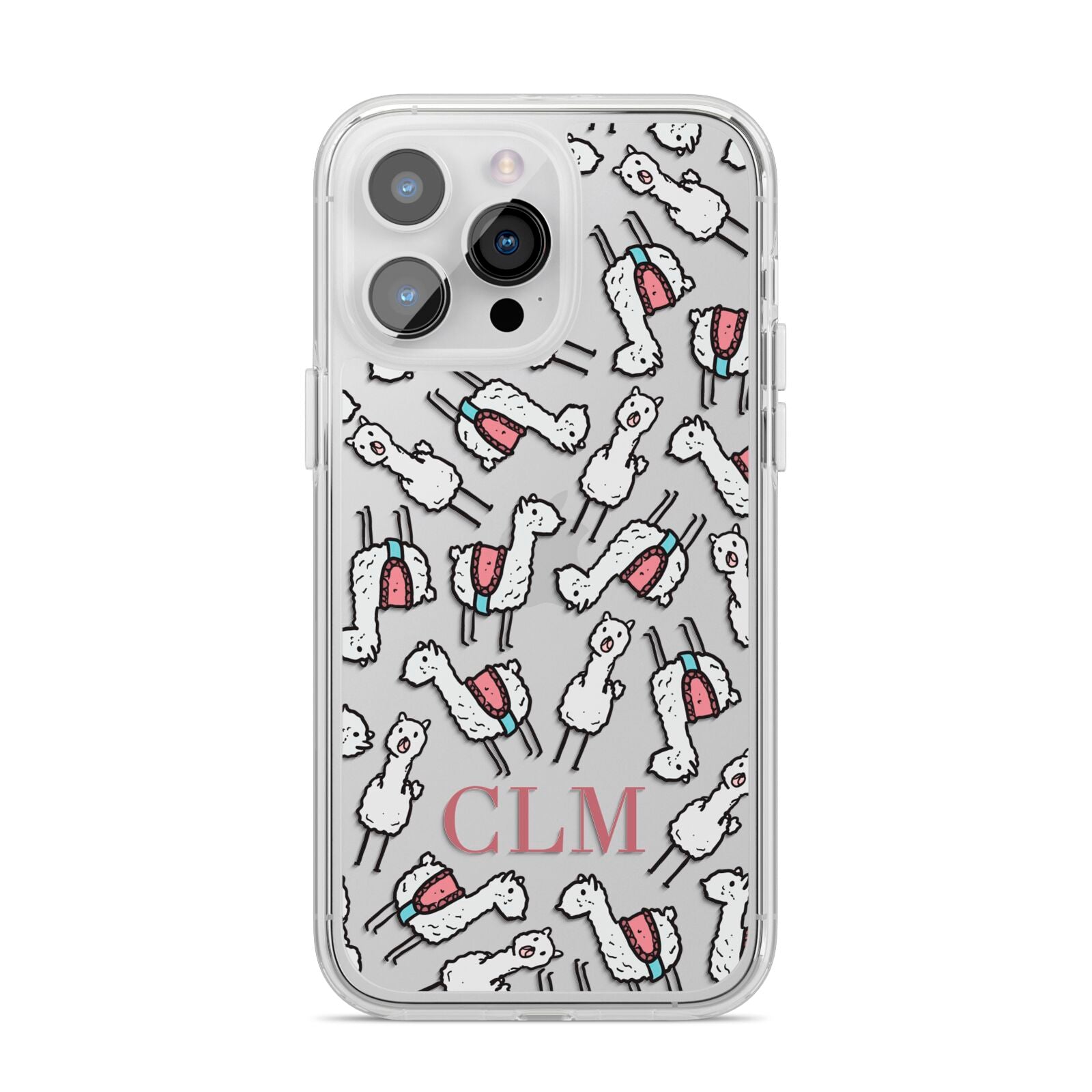 Personalised Llama Initials Monogram iPhone 14 Pro Max Clear Tough Case Silver
