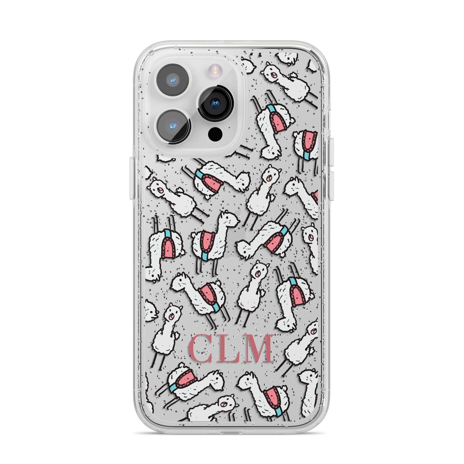 Personalised Llama Initials Monogram iPhone 14 Pro Max Glitter Tough Case Silver
