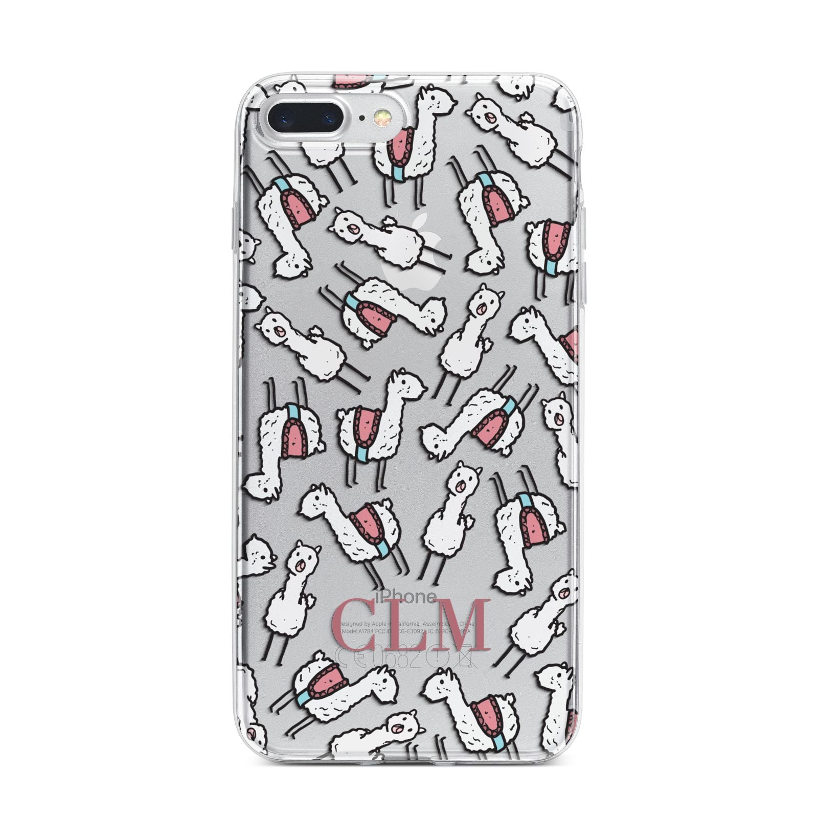 Personalised Llama Initials Monogram iPhone 7 Plus Bumper Case on Silver iPhone