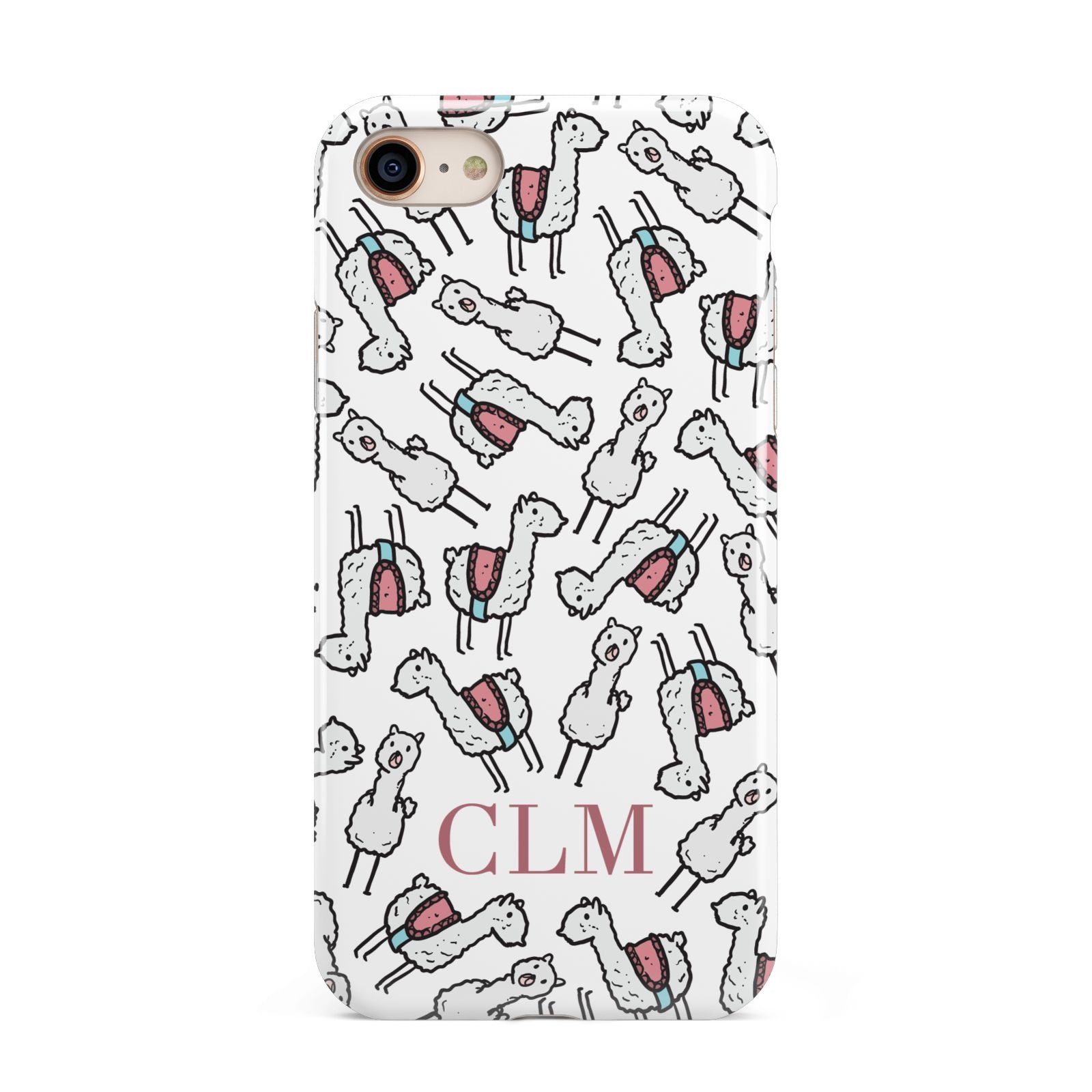 Personalised Llama Initials Monogram iPhone 8 3D Tough Case on Gold Phone