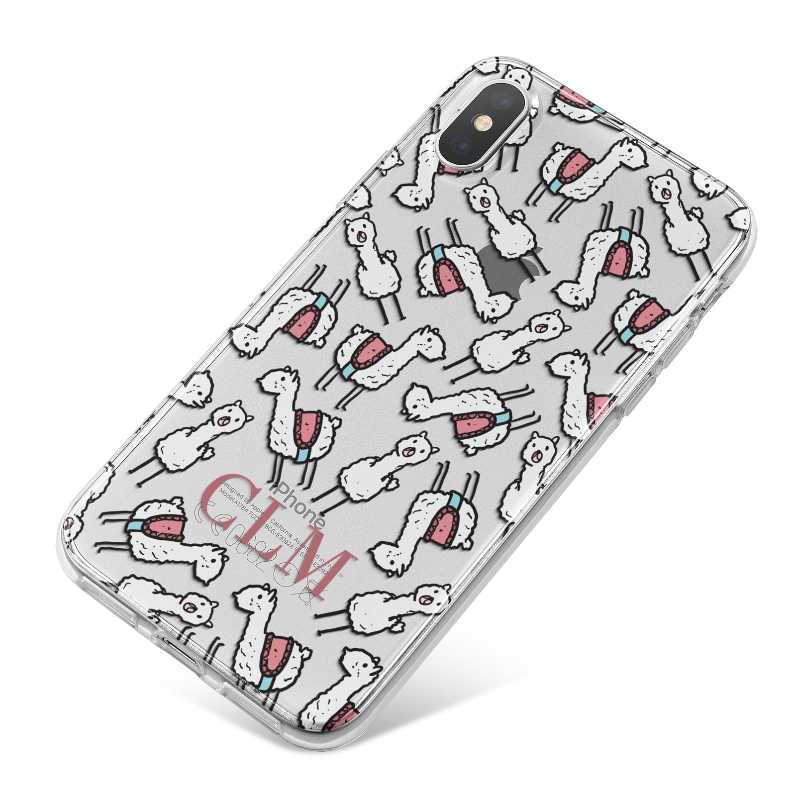 Personalised Llama Initials Monogram iPhone X Bumper Case on Silver iPhone