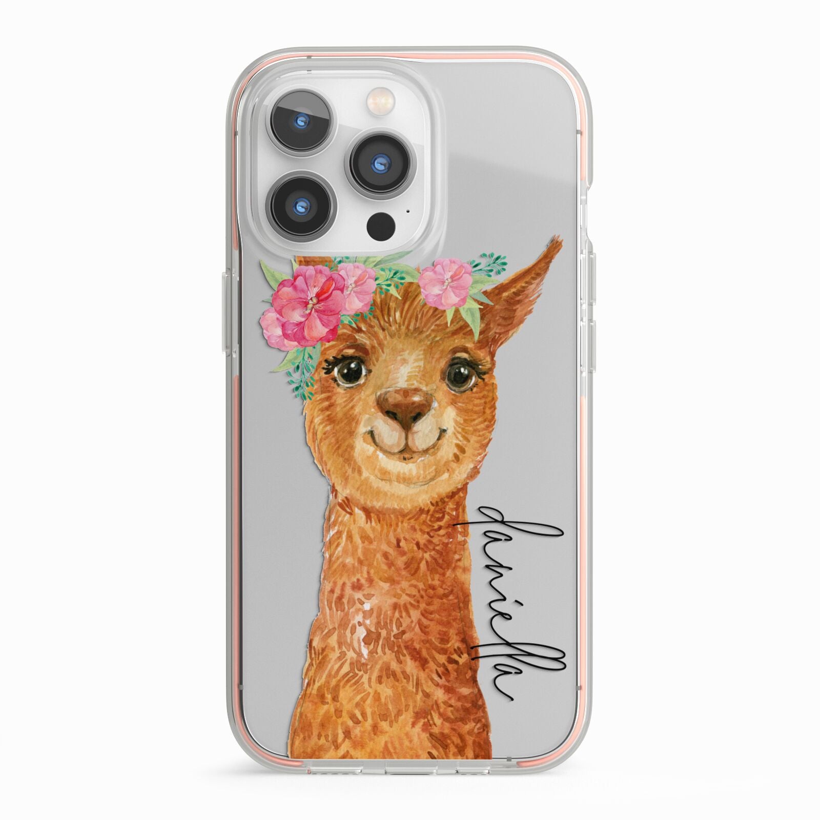 Personalised Llama iPhone 13 Pro TPU Impact Case with Pink Edges