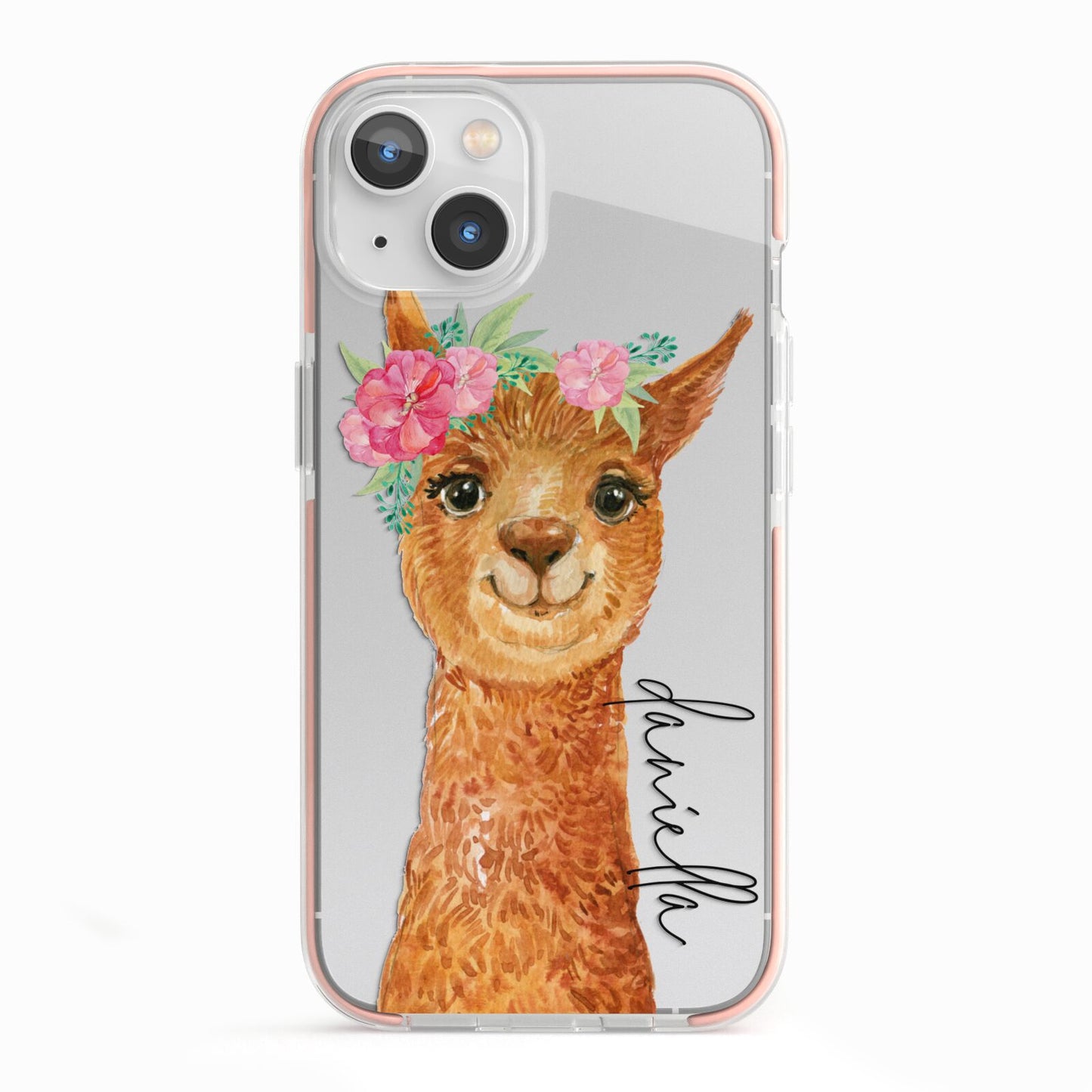 Personalised Llama iPhone 13 TPU Impact Case with Pink Edges