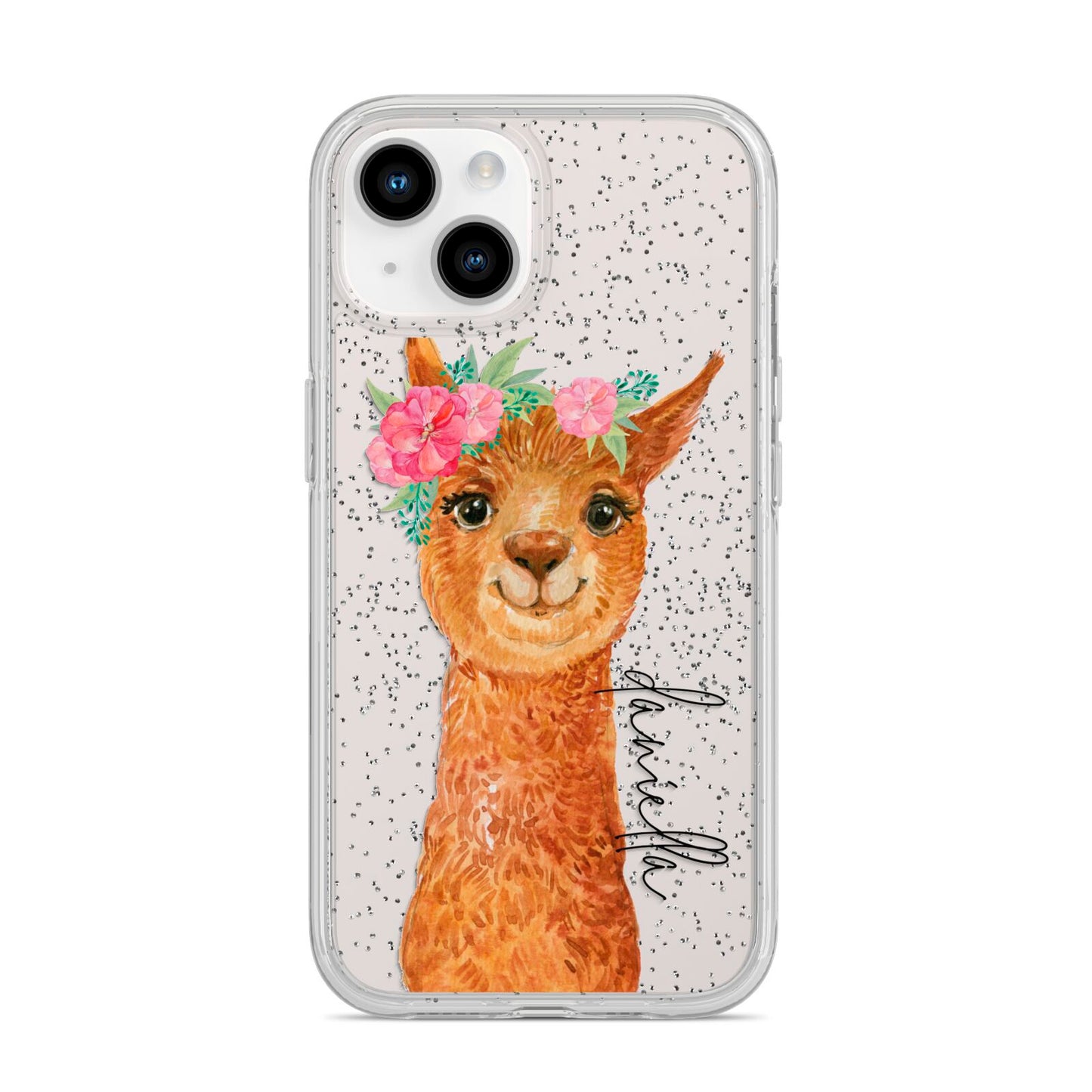 Personalised Llama iPhone 14 Glitter Tough Case Starlight