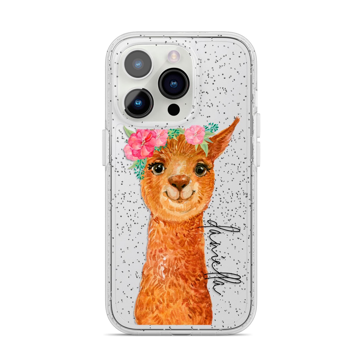 Personalised Llama iPhone 14 Pro Glitter Tough Case Silver