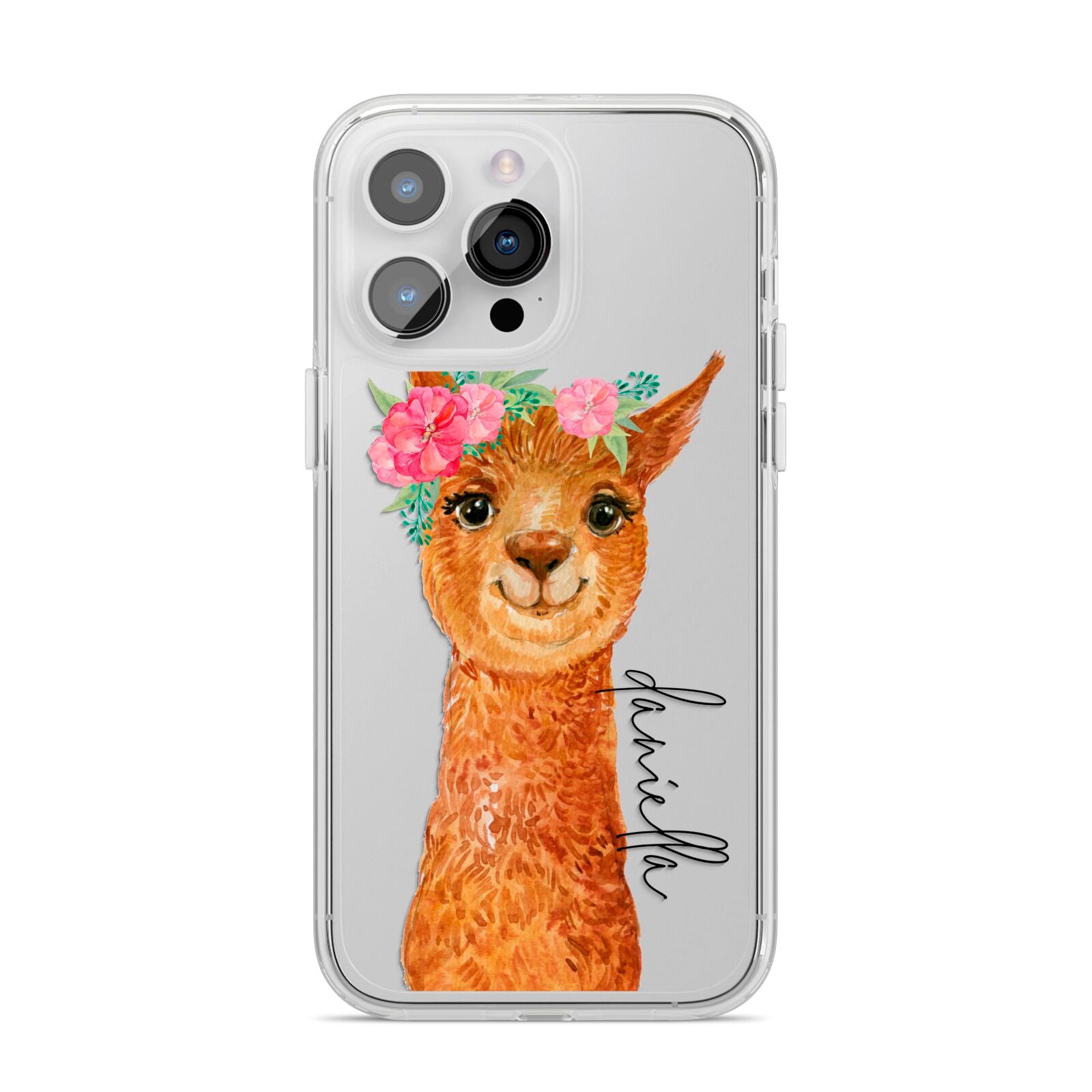 Personalised Llama iPhone 14 Pro Max Clear Tough Case Silver