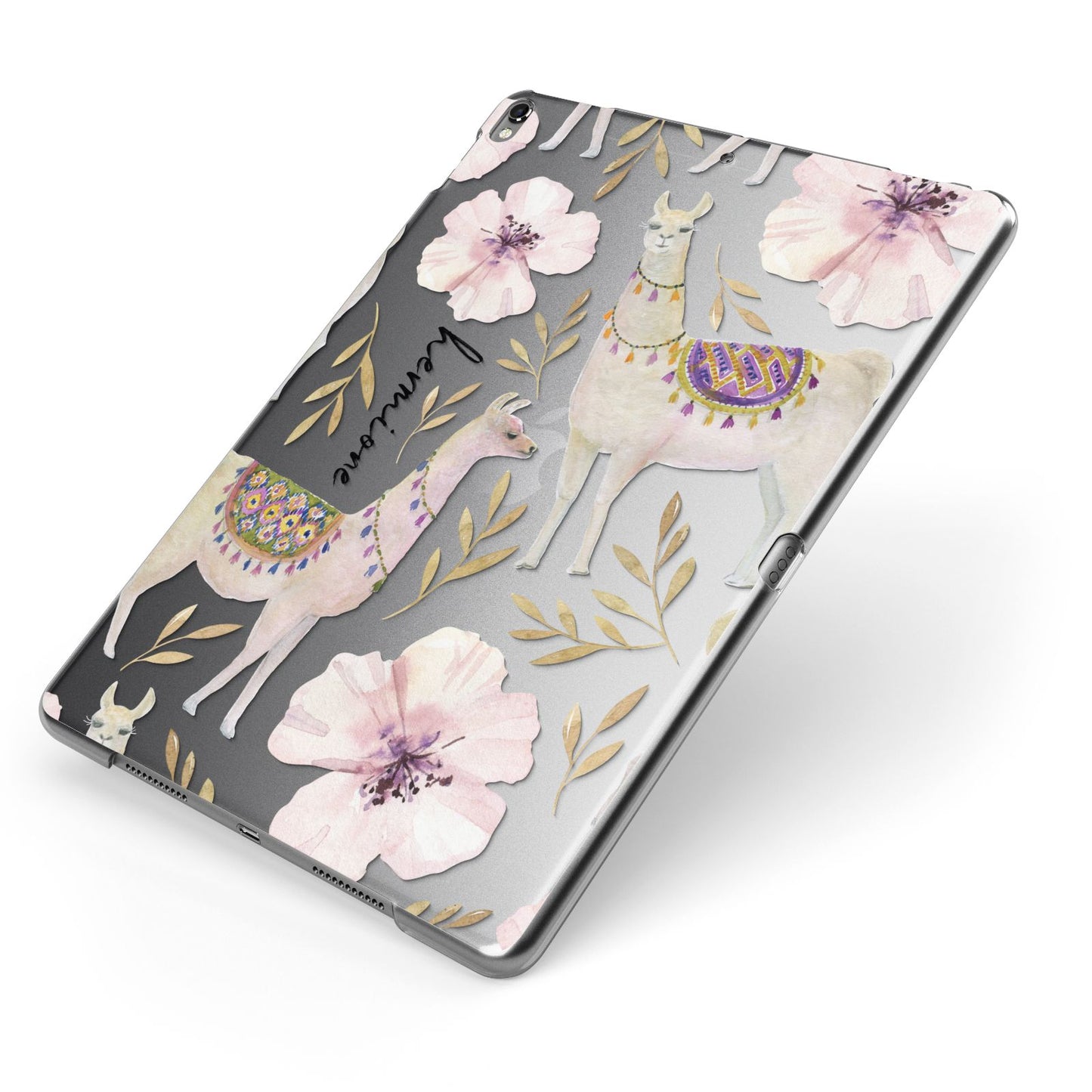Personalised Llamas Apple iPad Case on Grey iPad Side View