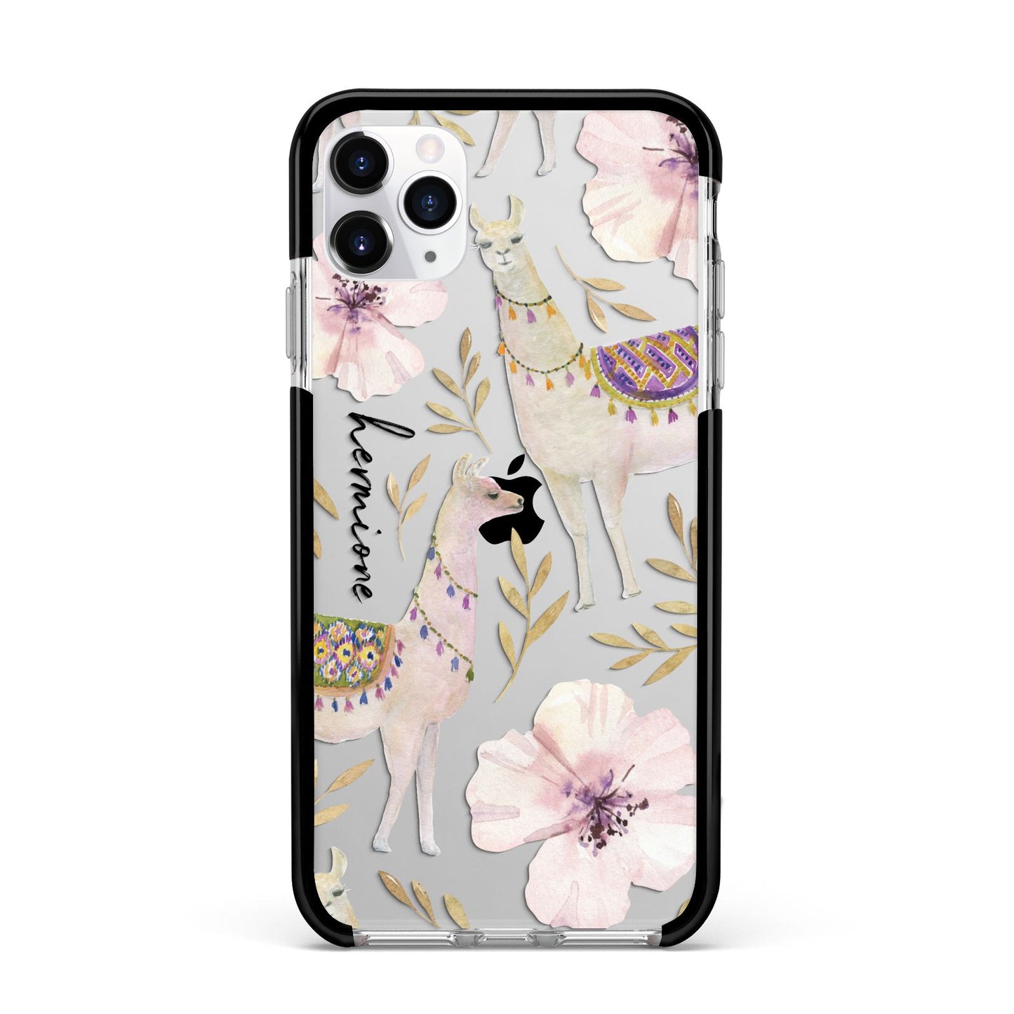 Personalised Llamas Apple iPhone 11 Pro Max in Silver with Black Impact Case