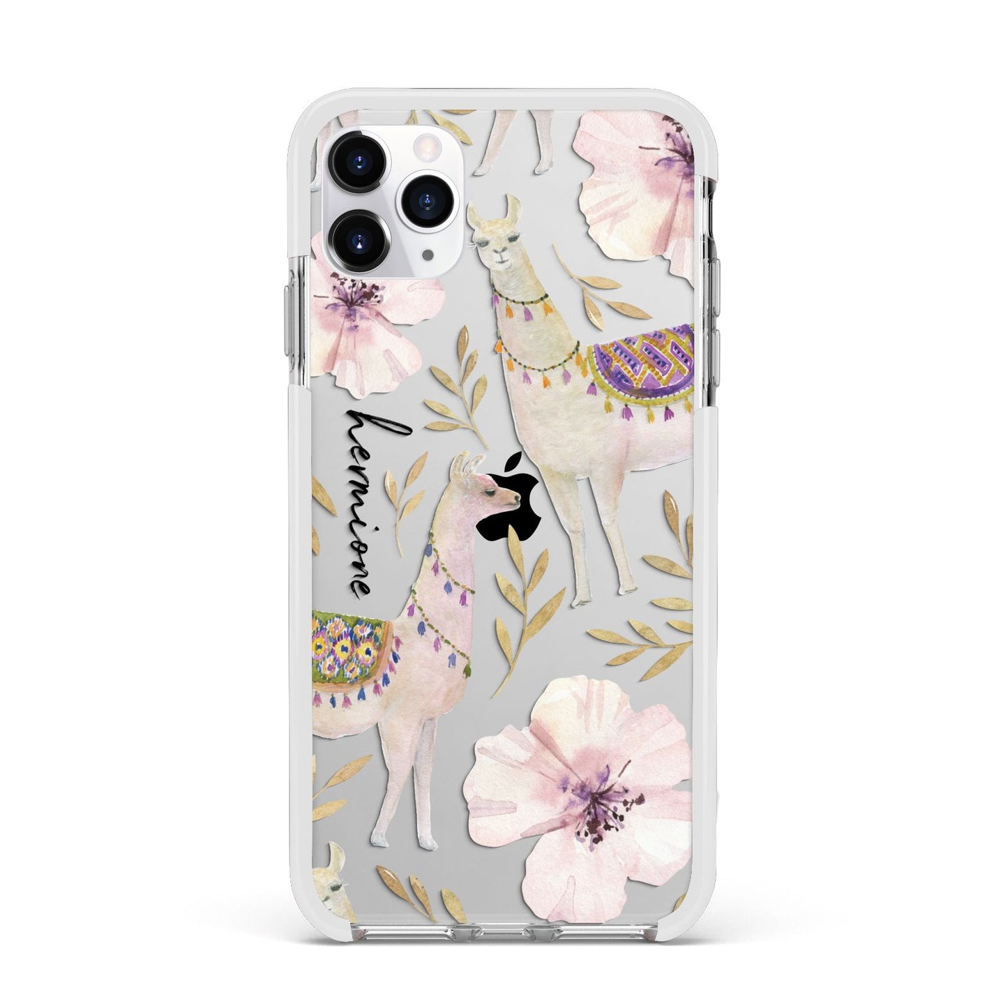 Personalised Llamas Apple iPhone 11 Pro Max in Silver with White Impact Case