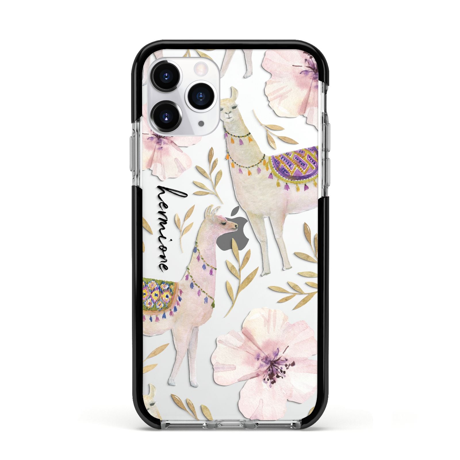 Personalised Llamas Apple iPhone 11 Pro in Silver with Black Impact Case