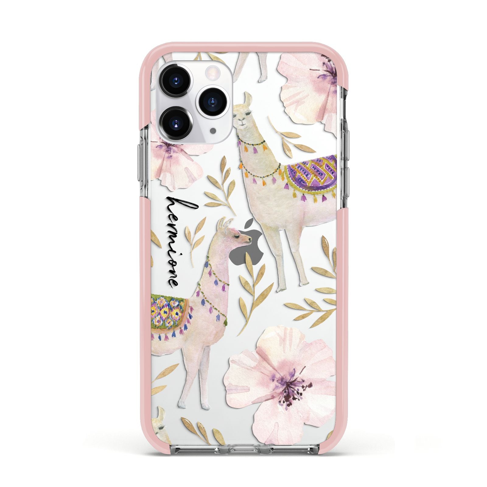 Personalised Llamas Apple iPhone 11 Pro in Silver with Pink Impact Case