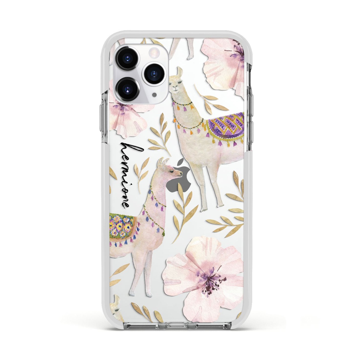 Personalised Llamas Apple iPhone 11 Pro in Silver with White Impact Case
