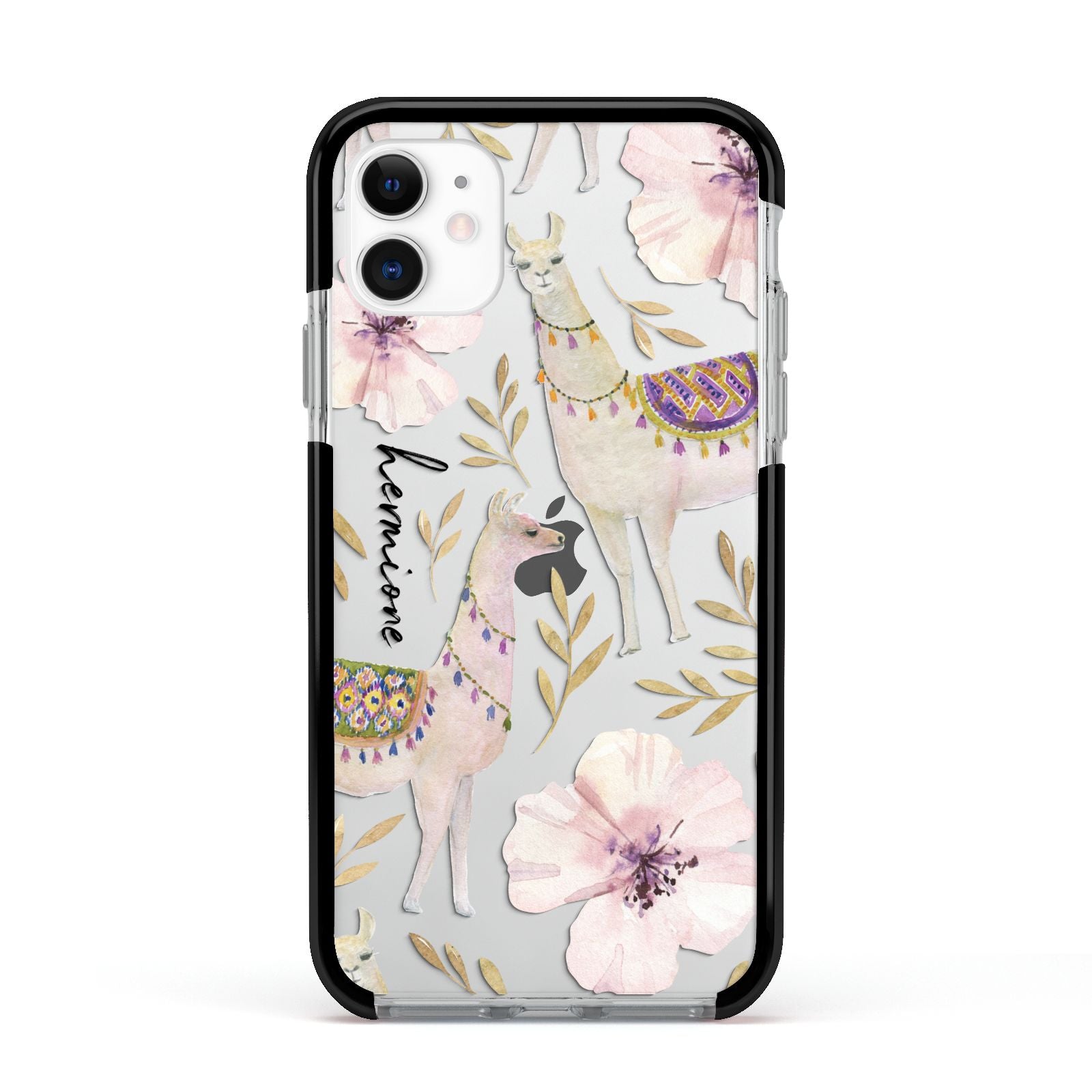 Personalised Llamas Apple iPhone 11 in White with Black Impact Case