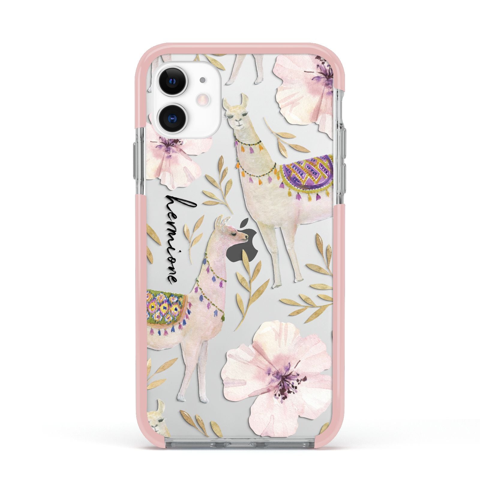 Personalised Llamas Apple iPhone 11 in White with Pink Impact Case