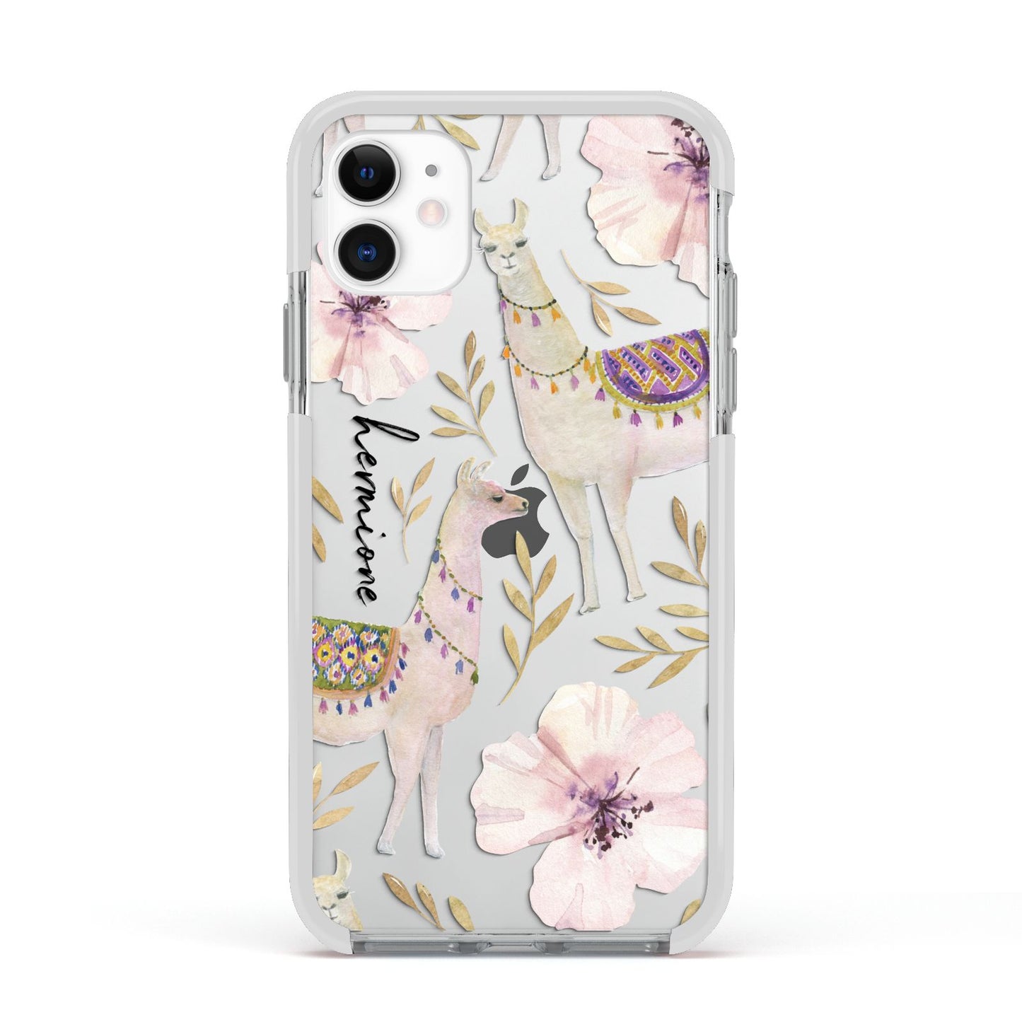 Personalised Llamas Apple iPhone 11 in White with White Impact Case