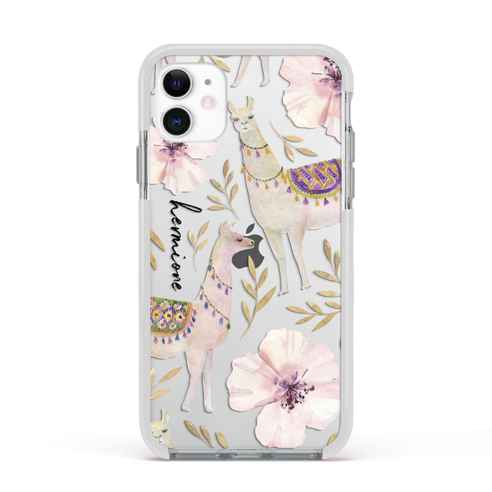 Personalised Llamas Apple iPhone 11 in White with White Impact Case