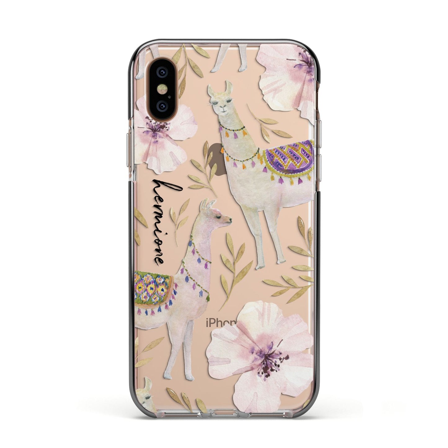 Personalised Llamas Apple iPhone Xs Impact Case Black Edge on Gold Phone