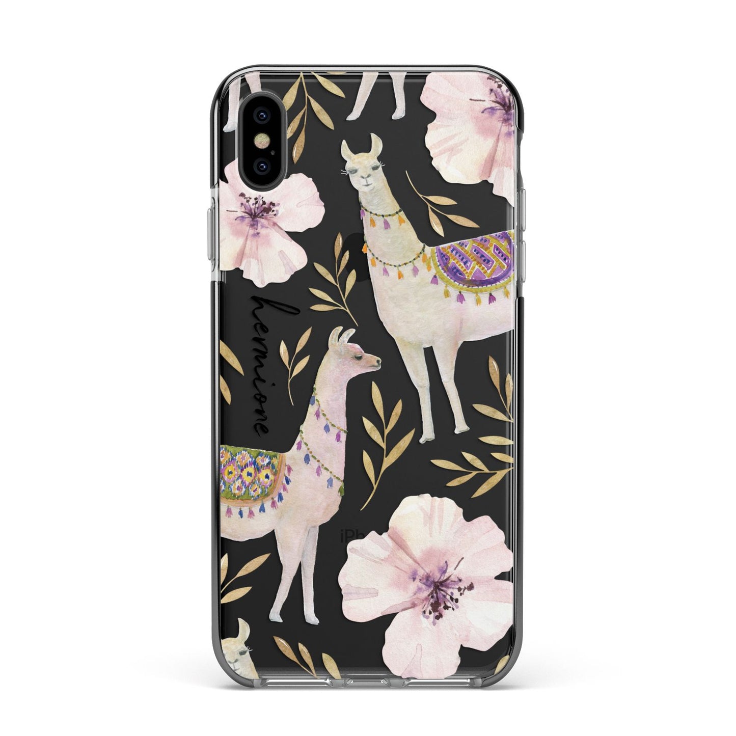 Personalised Llamas Apple iPhone Xs Max Impact Case Black Edge on Black Phone