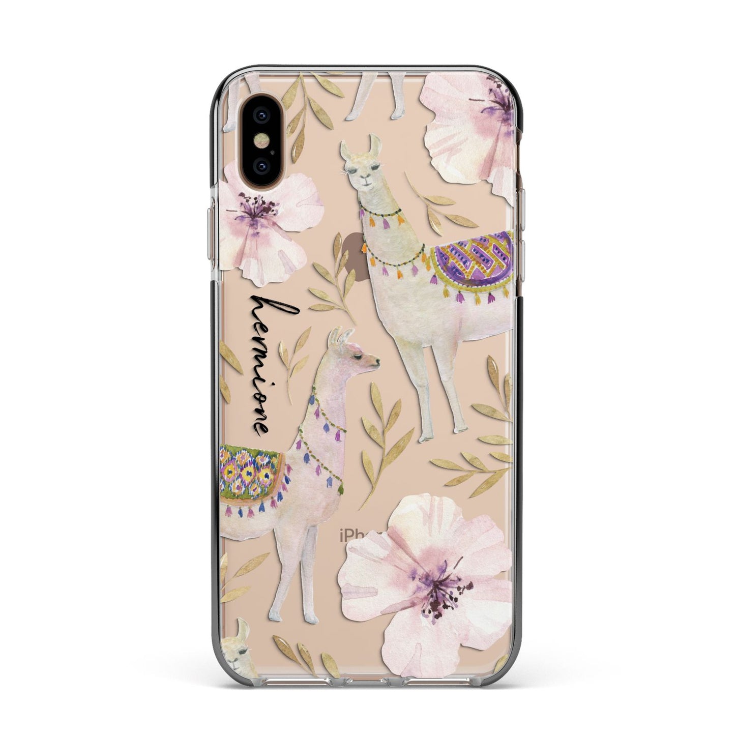 Personalised Llamas Apple iPhone Xs Max Impact Case Black Edge on Gold Phone