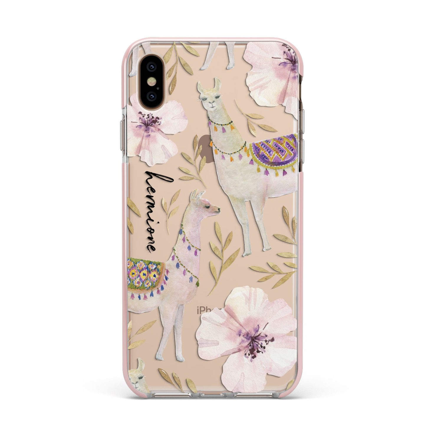 Personalised Llamas Apple iPhone Xs Max Impact Case Pink Edge on Gold Phone