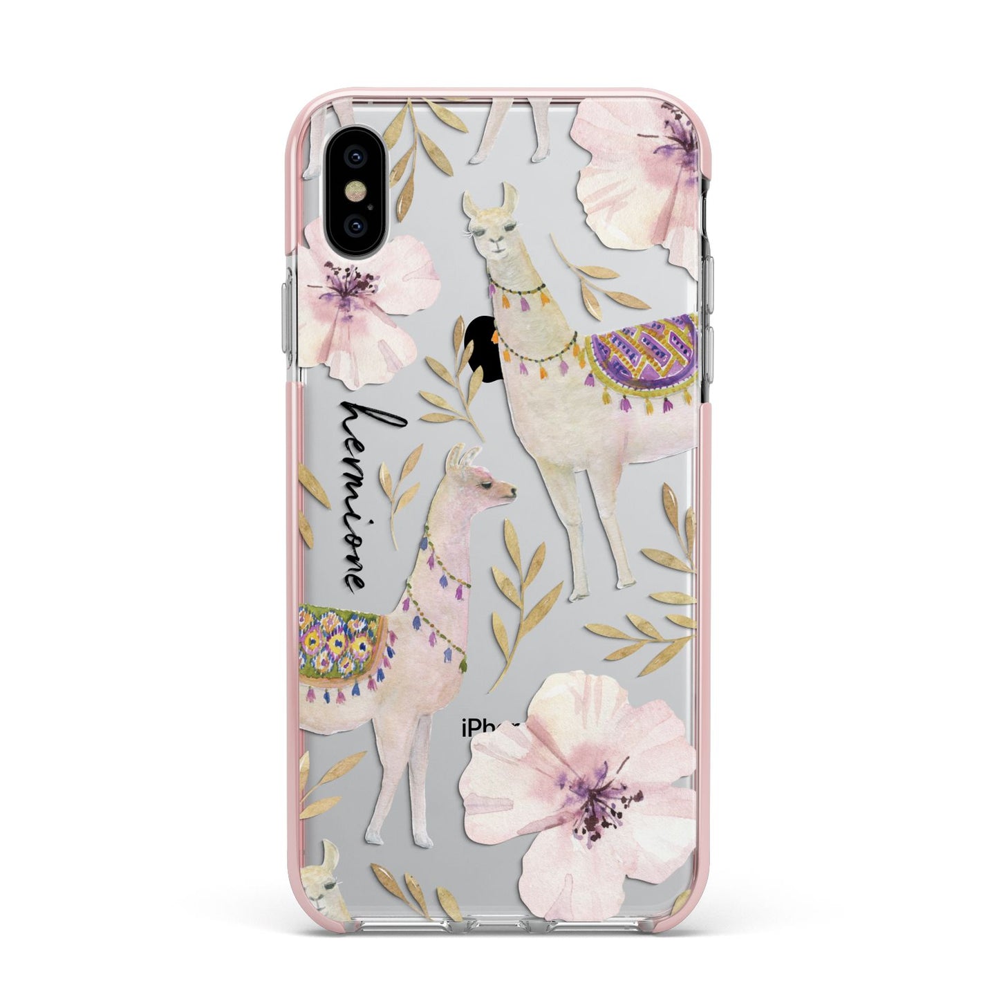Personalised Llamas Apple iPhone Xs Max Impact Case Pink Edge on Silver Phone