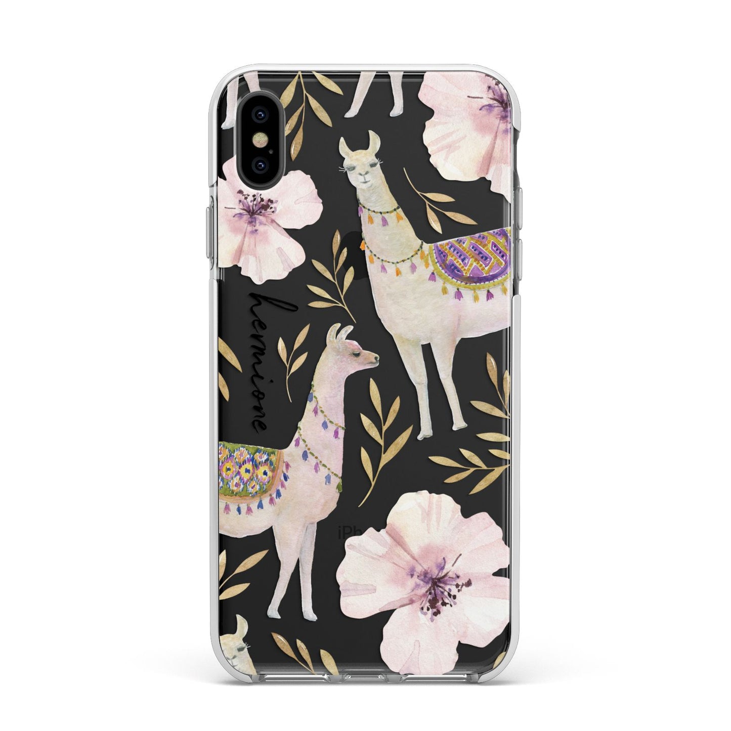 Personalised Llamas Apple iPhone Xs Max Impact Case White Edge on Black Phone