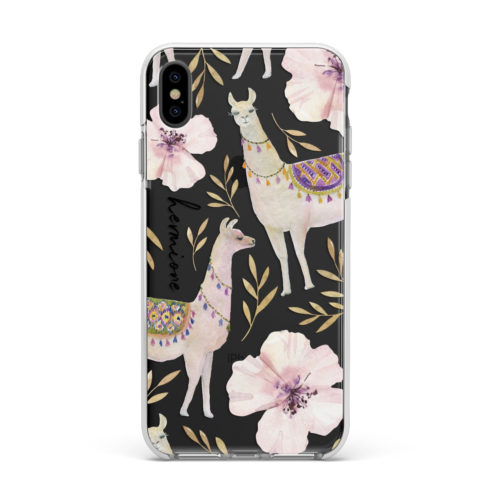 Personalised Llamas Apple iPhone Xs Max Impact Case White Edge on Black Phone