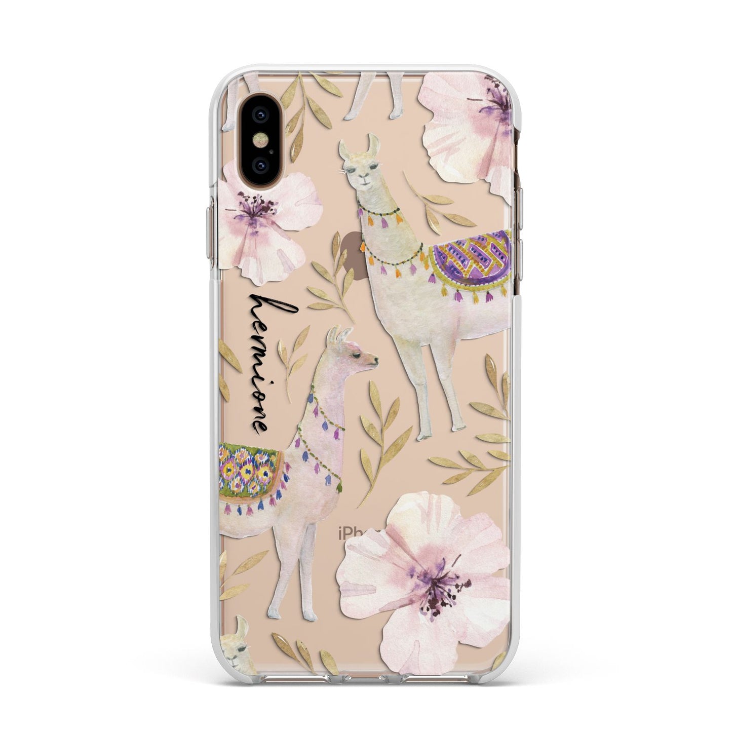 Personalised Llamas Apple iPhone Xs Max Impact Case White Edge on Gold Phone