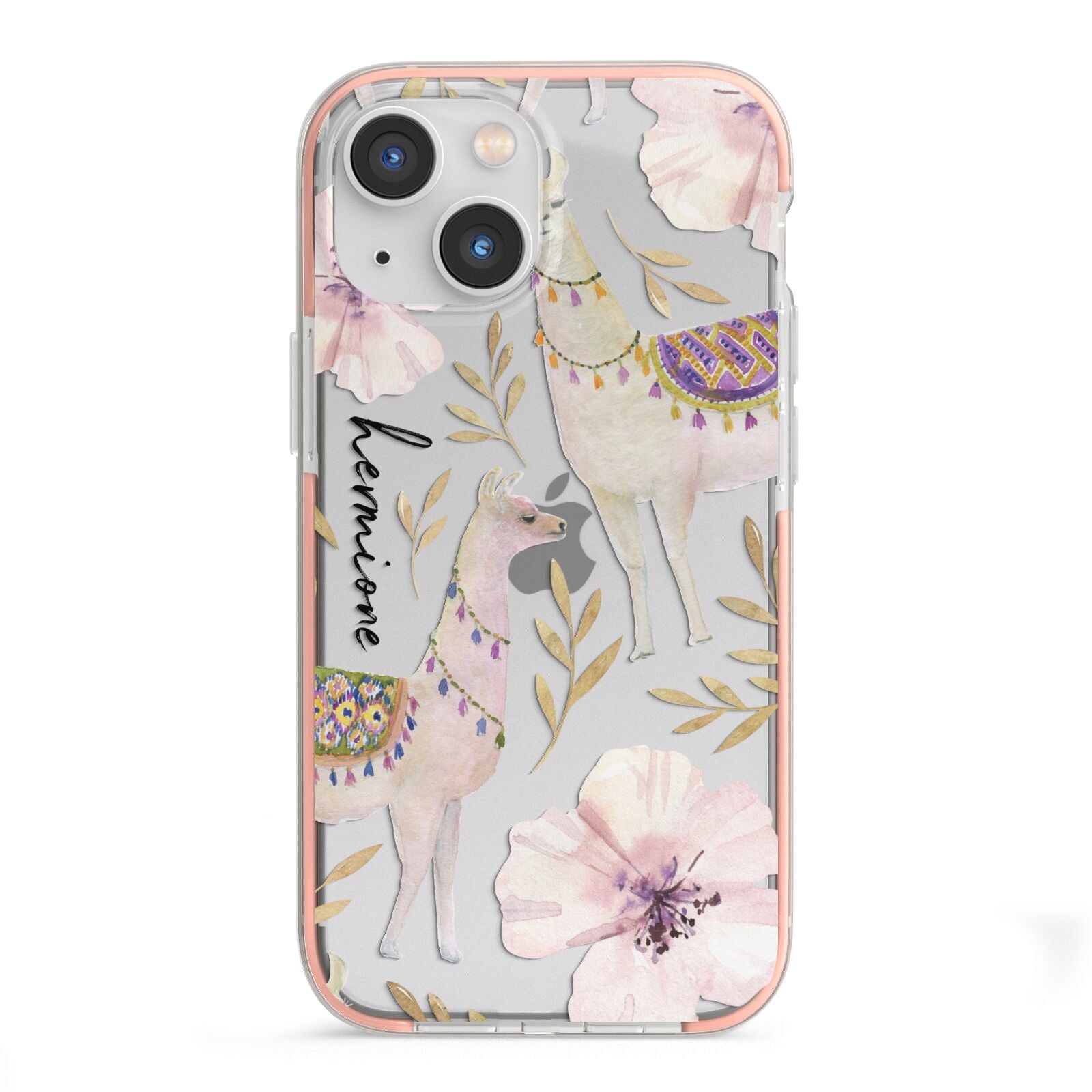 Personalised Llamas iPhone 13 Mini TPU Impact Case with Pink Edges