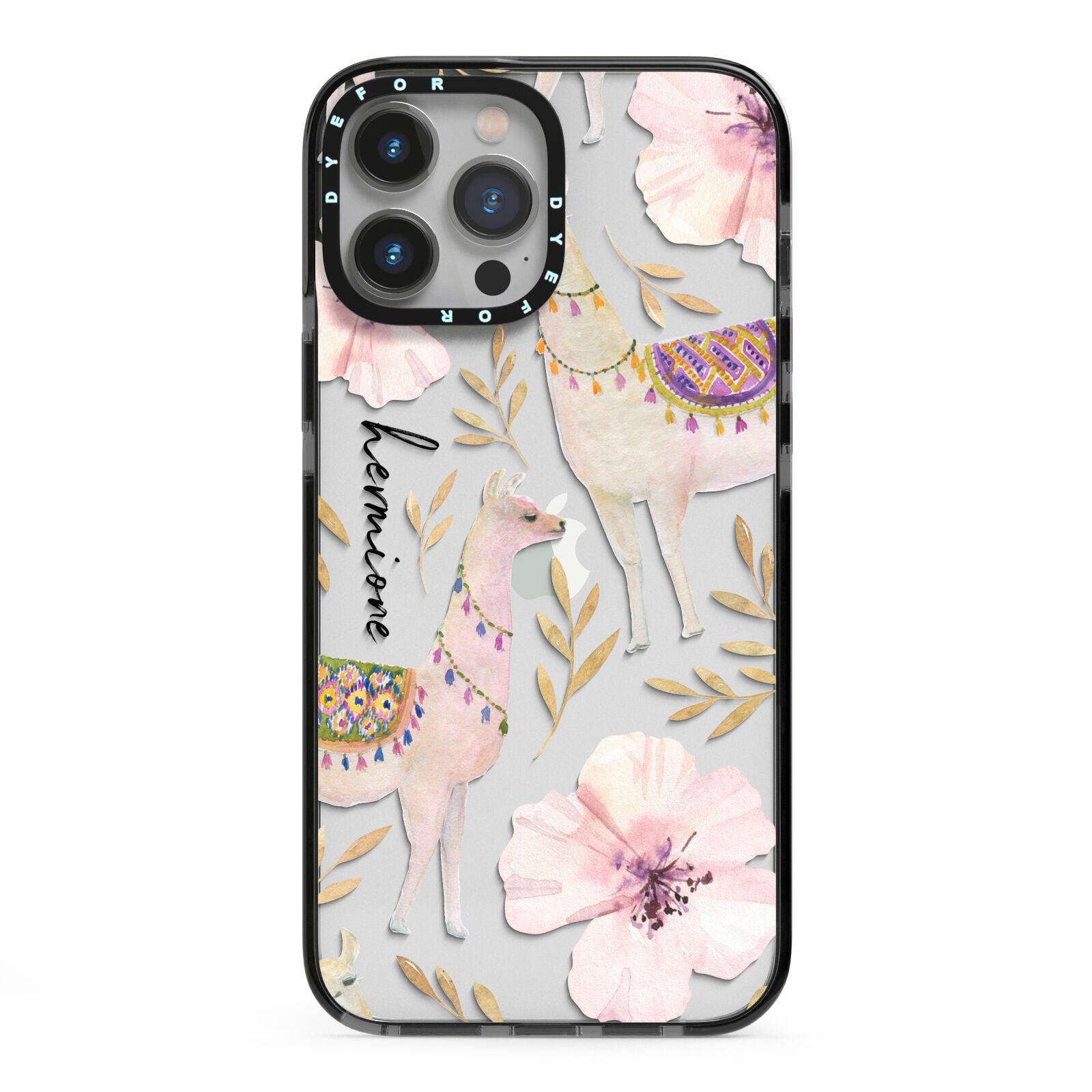 Personalised Llamas iPhone 13 Pro Max Black Impact Case on Silver phone