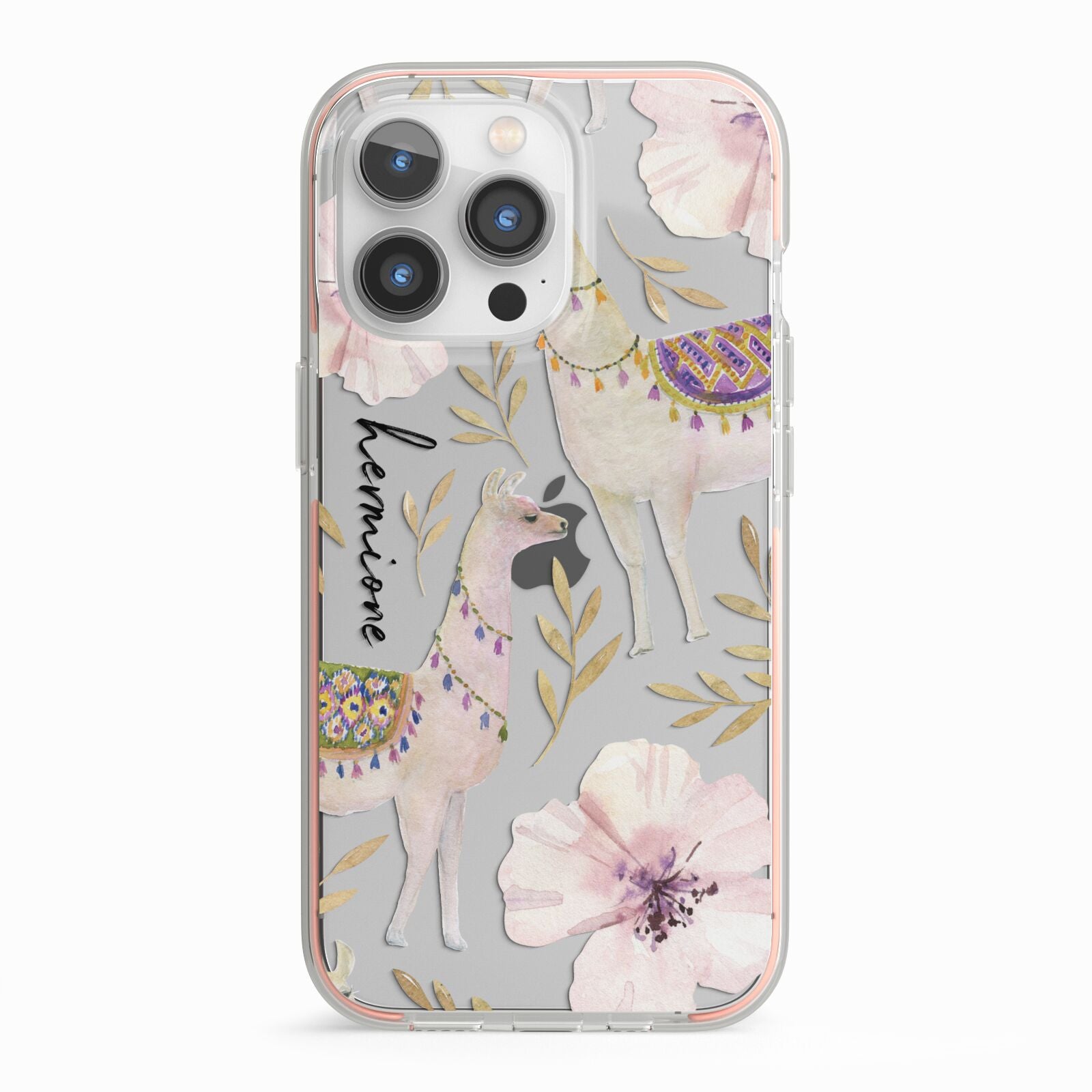 Personalised Llamas iPhone 13 Pro TPU Impact Case with Pink Edges