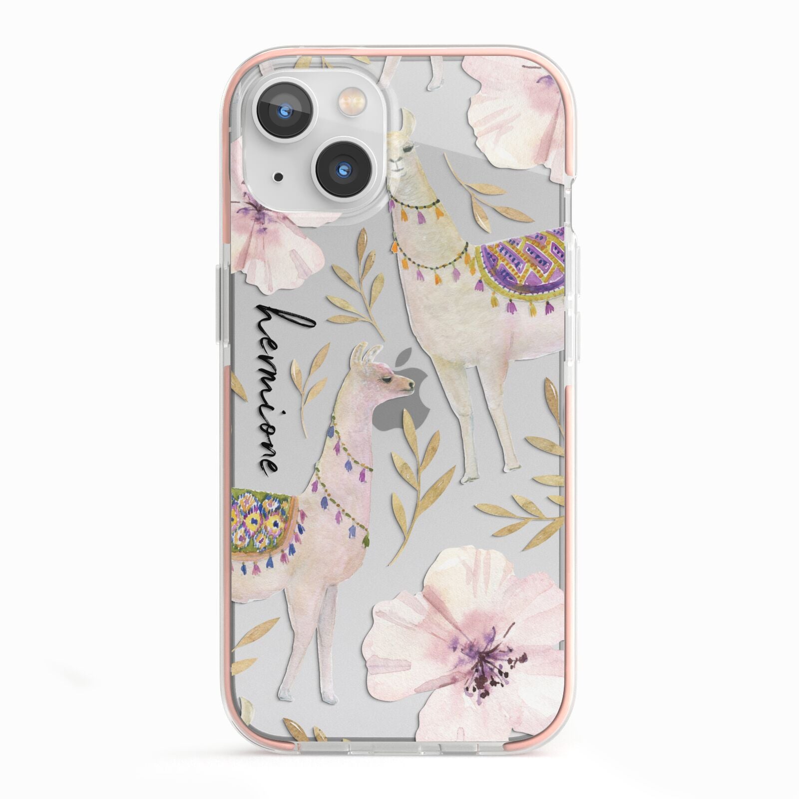 Personalised Llamas iPhone 13 TPU Impact Case with Pink Edges