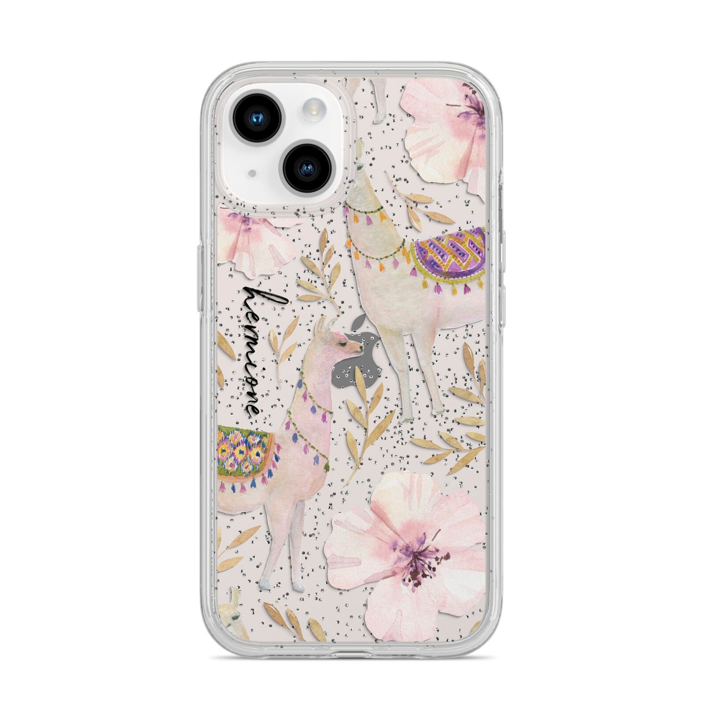 Personalised Llamas iPhone 14 Glitter Tough Case Starlight