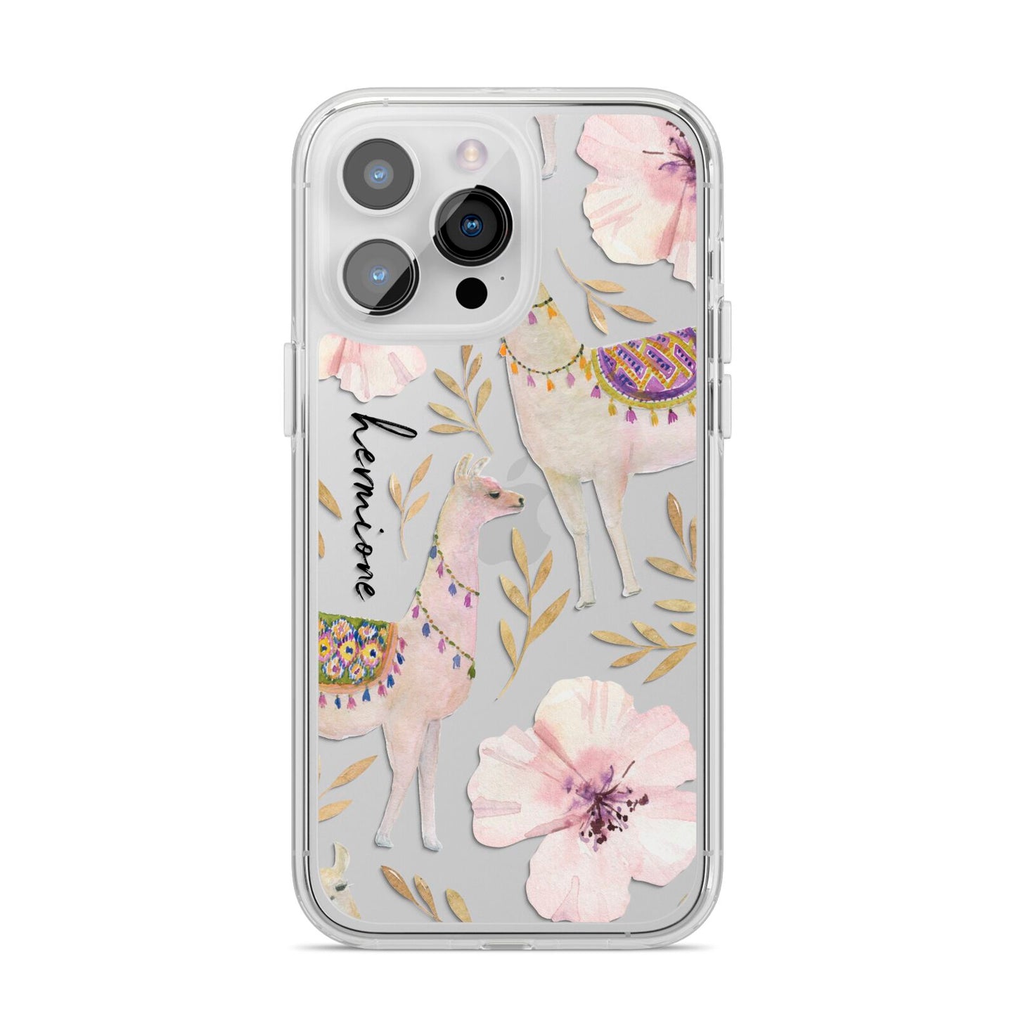 Personalised Llamas iPhone 14 Pro Max Clear Tough Case Silver