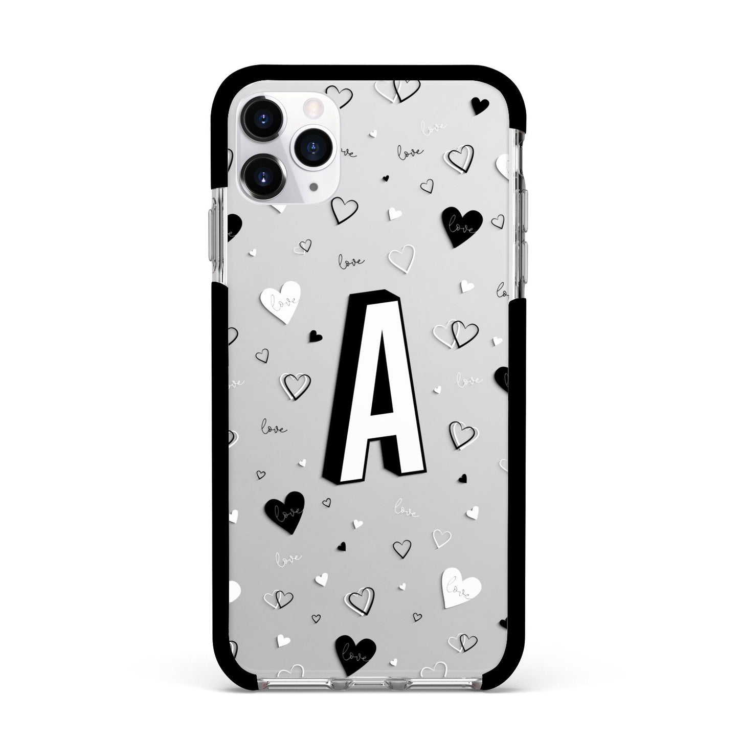 Personalised Love Alphabet Apple iPhone 11 Pro Max in Silver with Black Impact Case