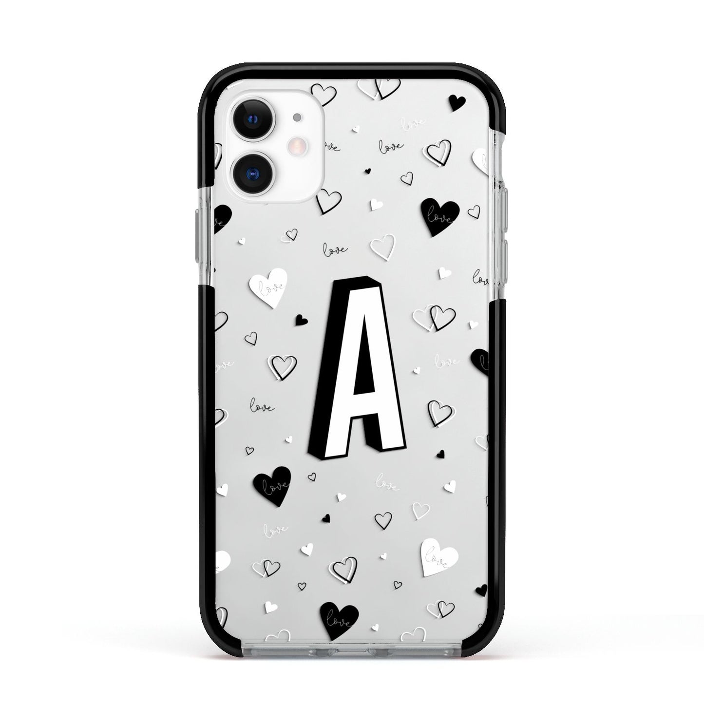 Personalised Love Alphabet Apple iPhone 11 in White with Black Impact Case