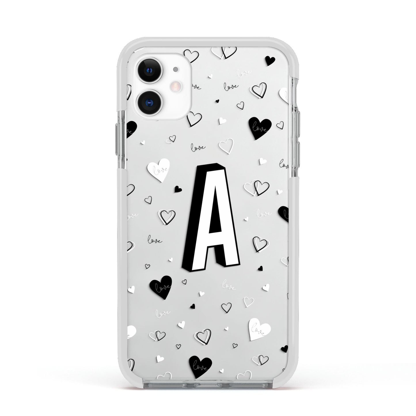 Personalised Love Alphabet Apple iPhone 11 in White with White Impact Case