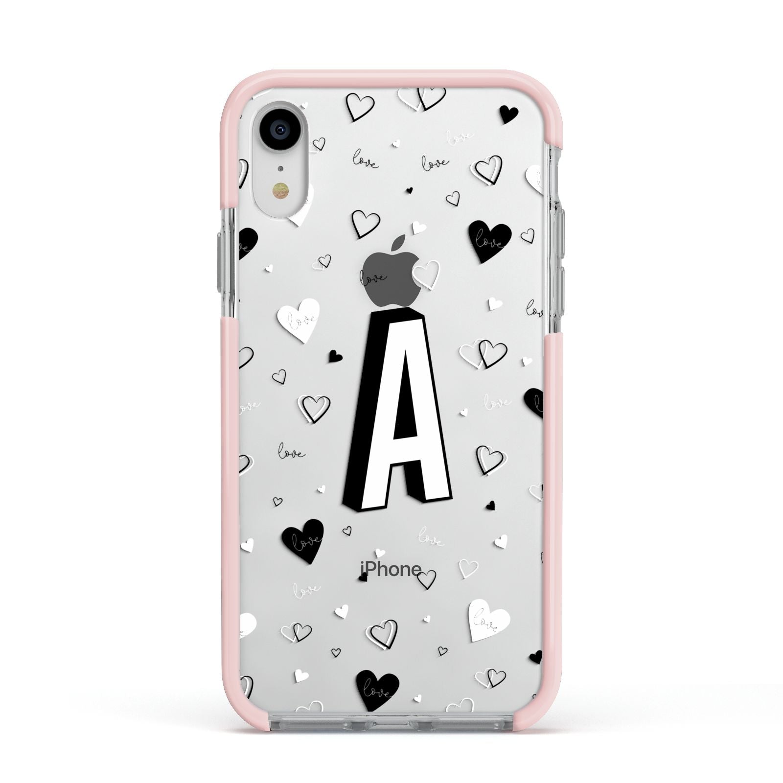 Personalised Love Alphabet Apple iPhone XR Impact Case Pink Edge on Silver Phone