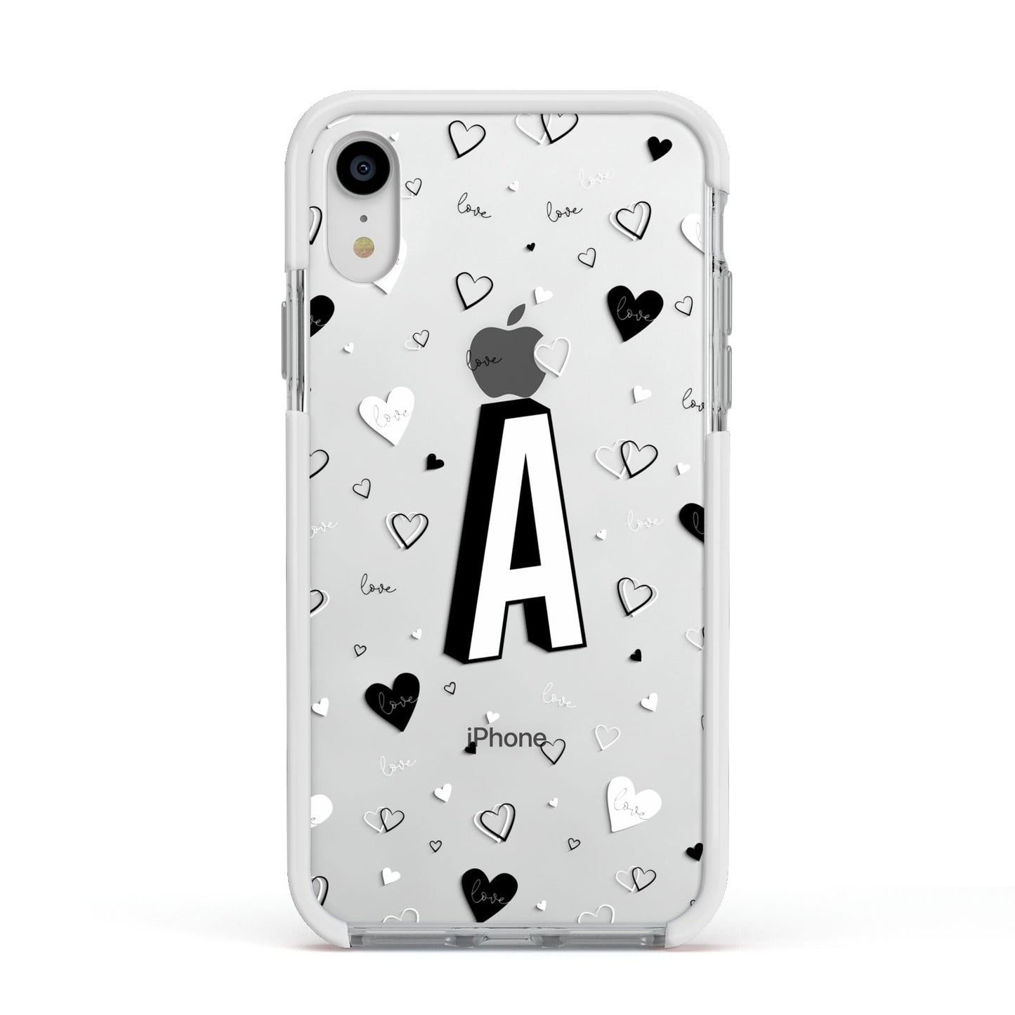 Personalised Love Alphabet Apple iPhone XR Impact Case White Edge on Silver Phone
