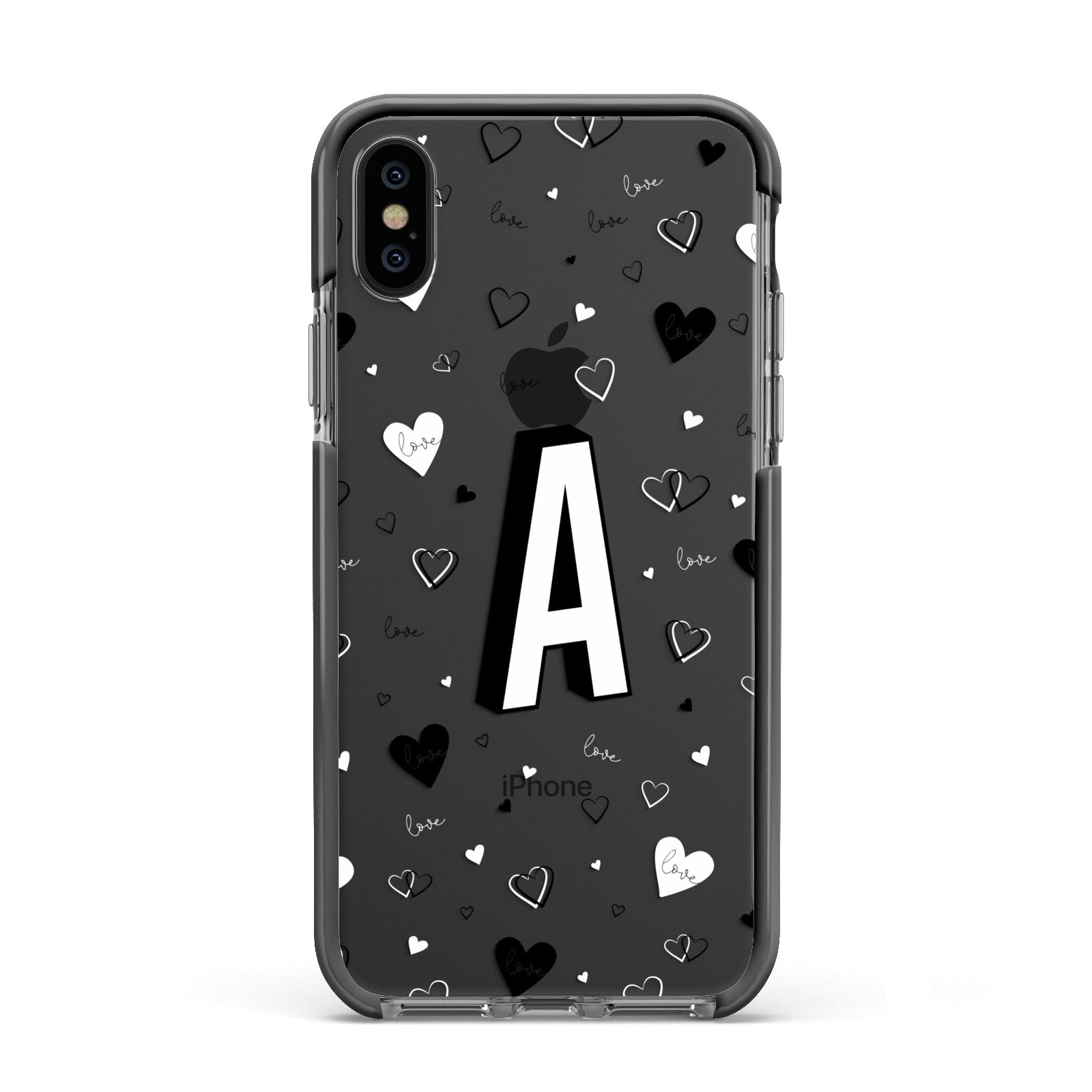 Personalised Love Alphabet Apple iPhone Xs Impact Case Black Edge on Black Phone